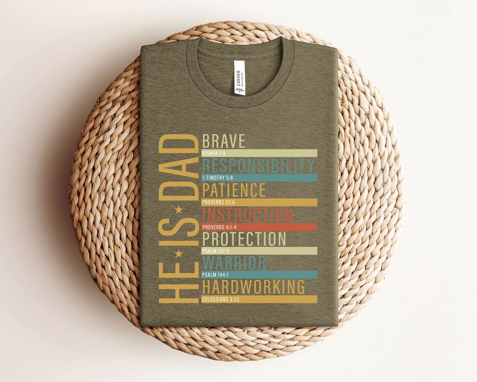 Christian Dad Shirt - Bible Dad Shirt - Brave Like David Warrior Like Joshua Comfort Colors Shirt - Christian T-Shirt - Father's Day Gift - He is Brave Dad Shirt