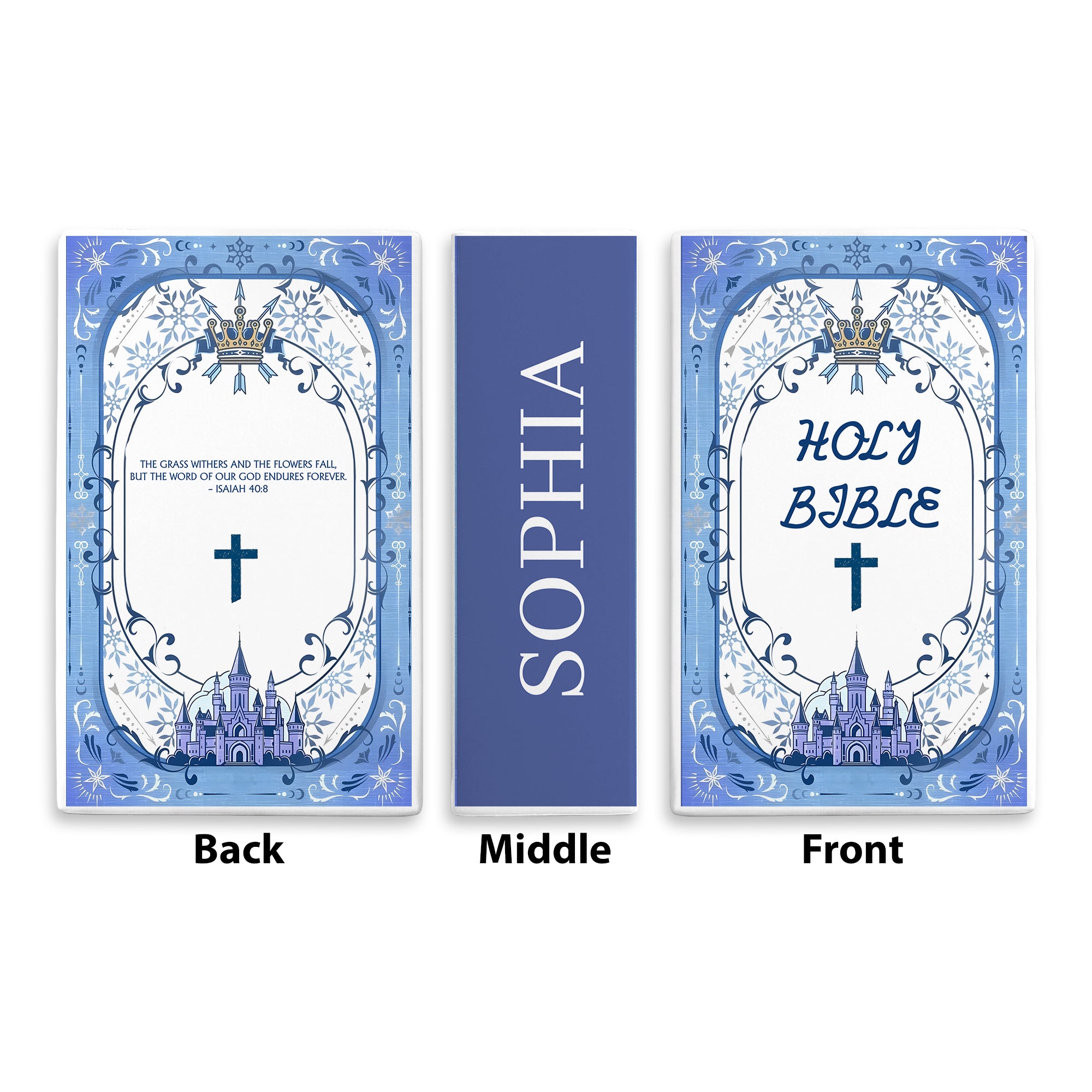 Personalized Holy Bible Book Vase, Blue Ceramic Book with Cross & Scripture, Personalized Christian Gift, Chistmas Gift CBLAF17