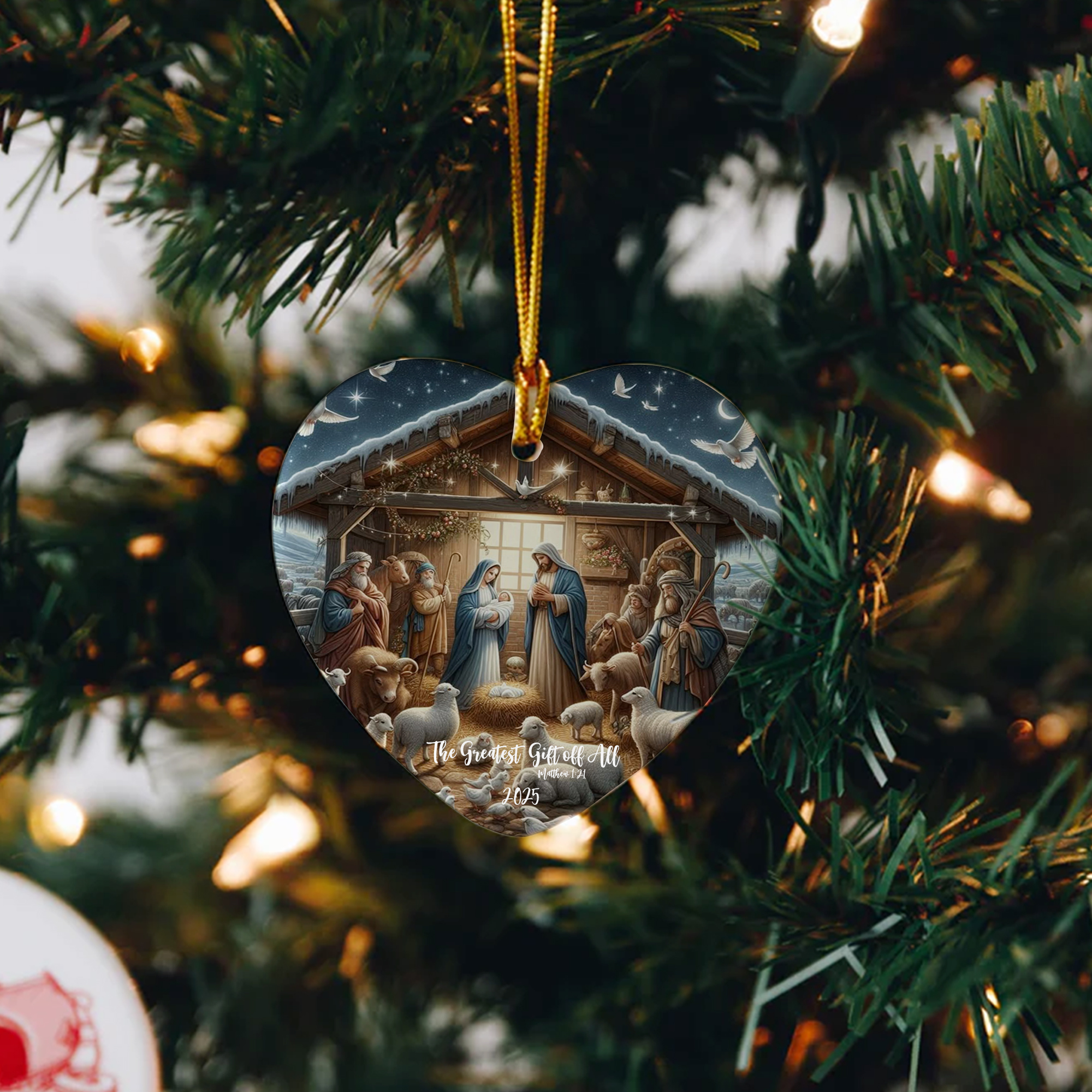 Traditional Nativity Scene Christmas Ornament, The Greatest Gift of All Matthew 1:21, Christian Holiday Decoration, Holy Family Xmas Decor 2025 DCLAF42