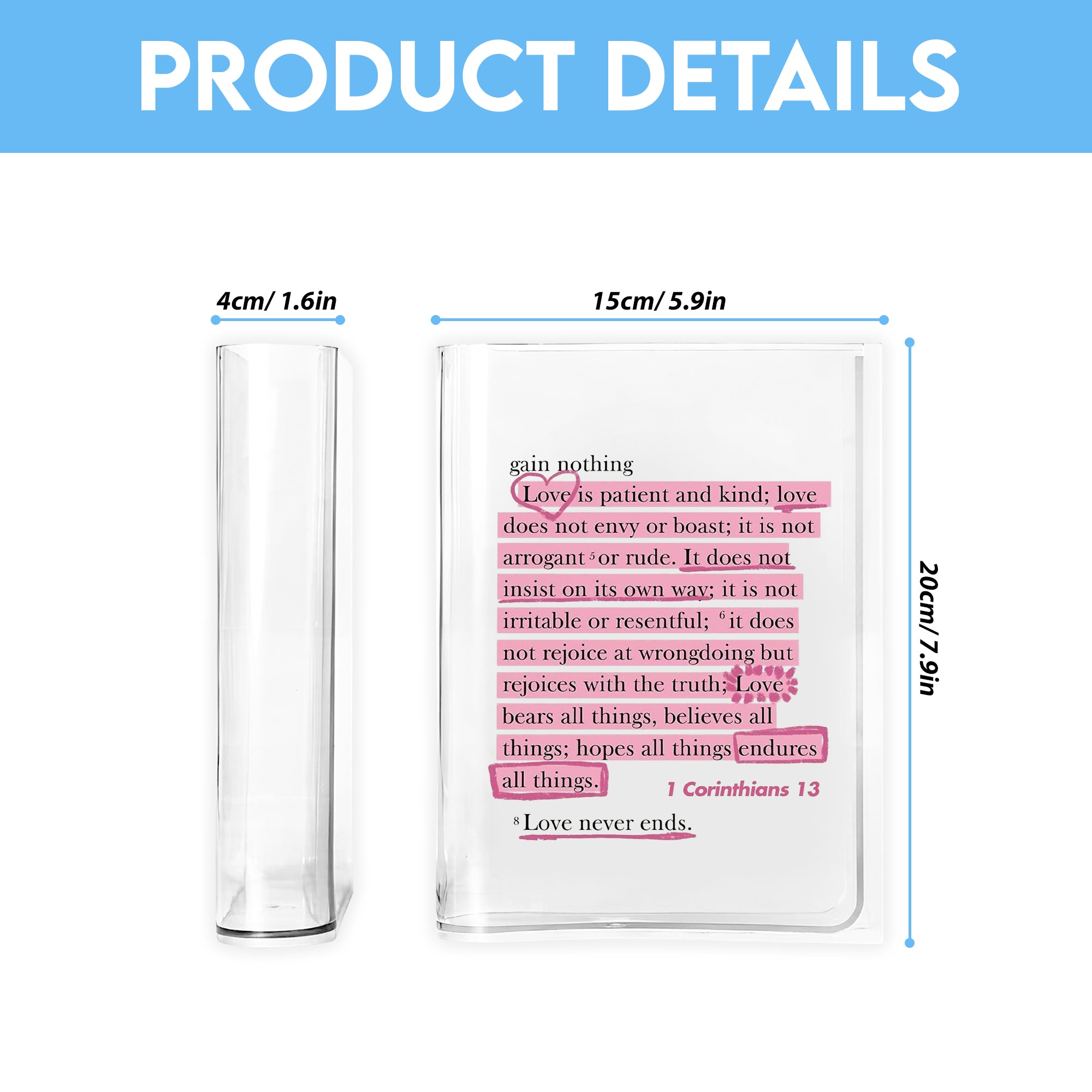 Jesus Quote Book Vase, Love Never Ends Book Vase, Christian Book Vase, Faith Book Vase, Bible Verse Book Shaped Flower Vase