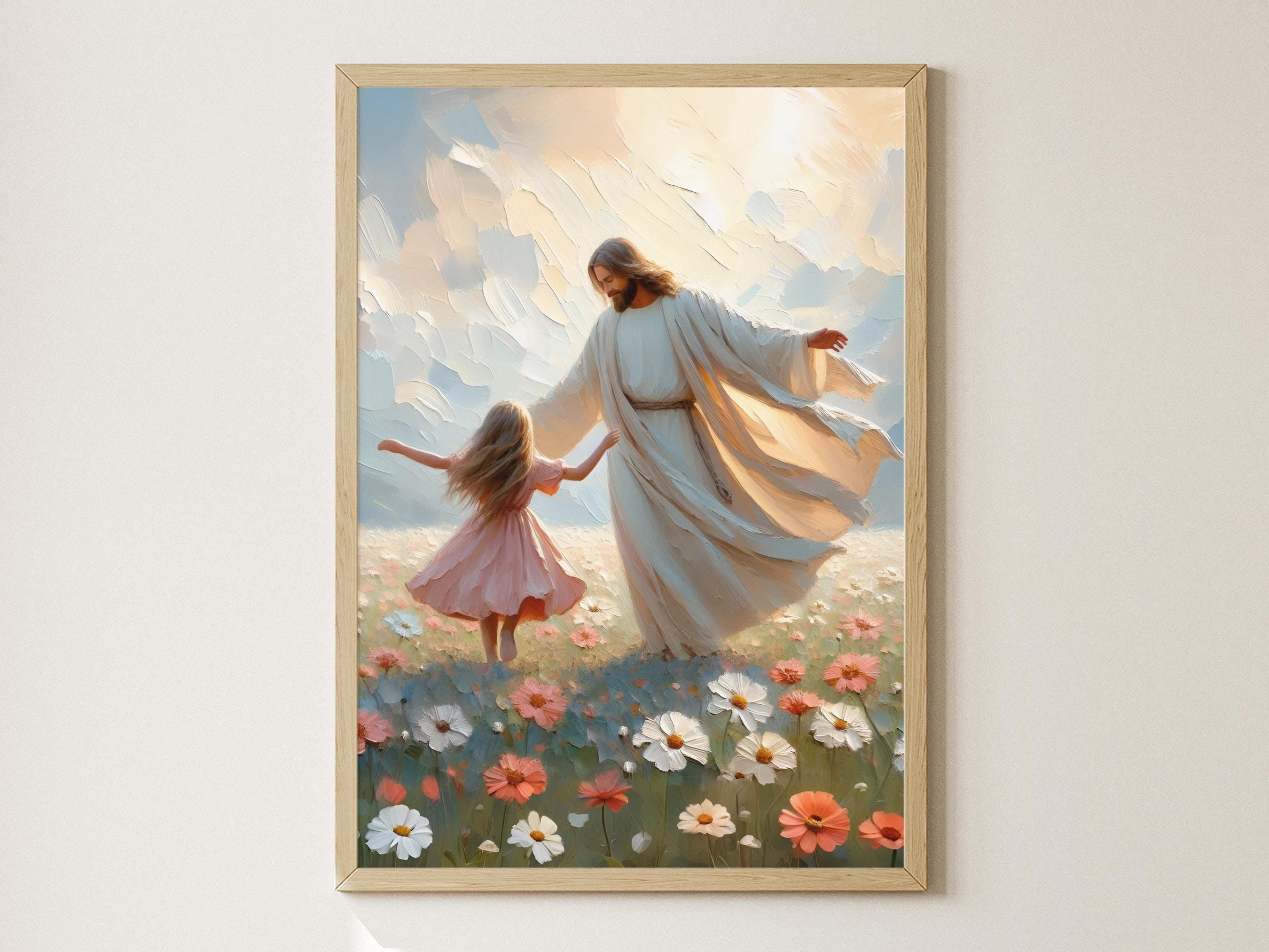 A Dance of Grace Poster, Jesus and Girl Dancing Poster, Little Girl LDS Art, Jesus with Children Poster, Kids Bible Art Poster
