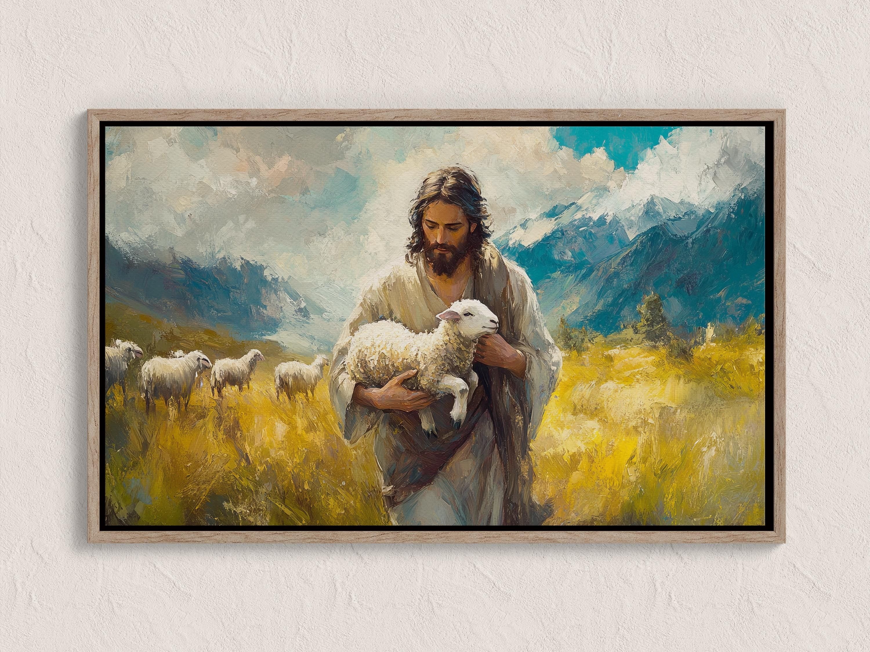 Shepherd’s Love Poster, Jesus Sheep Poster, Living Room Wall Art, Home Decor, Peaceful, Jesus Poster, Modern Home, Beautiful Gift Idea