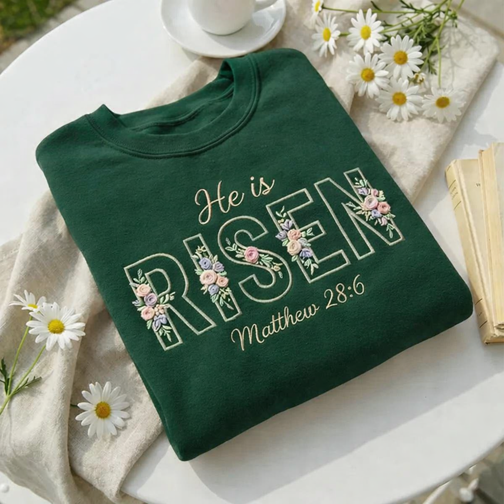 He Is Risen Easter Sweatshirt, Christian Floral Crewneck, Matthew 28:6 Shirt, Religious Easter Gift, Resurrection Sunday Faith Apparel GEMB35