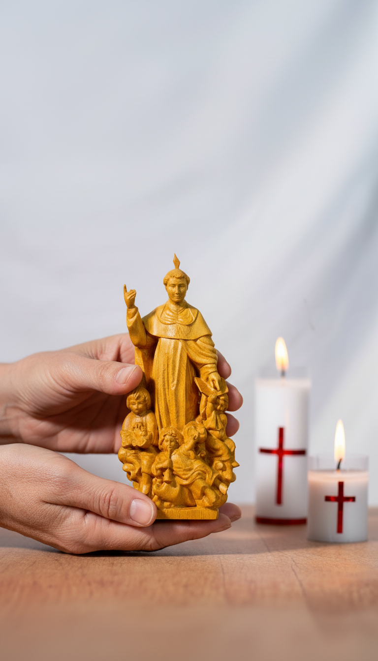 Saint Vincent de Paul Wooden Statue, Catholic Beech Wood Figurine 20cm, Religious Home Altar Decor, Christian Devotional Statue, Catholic Gift