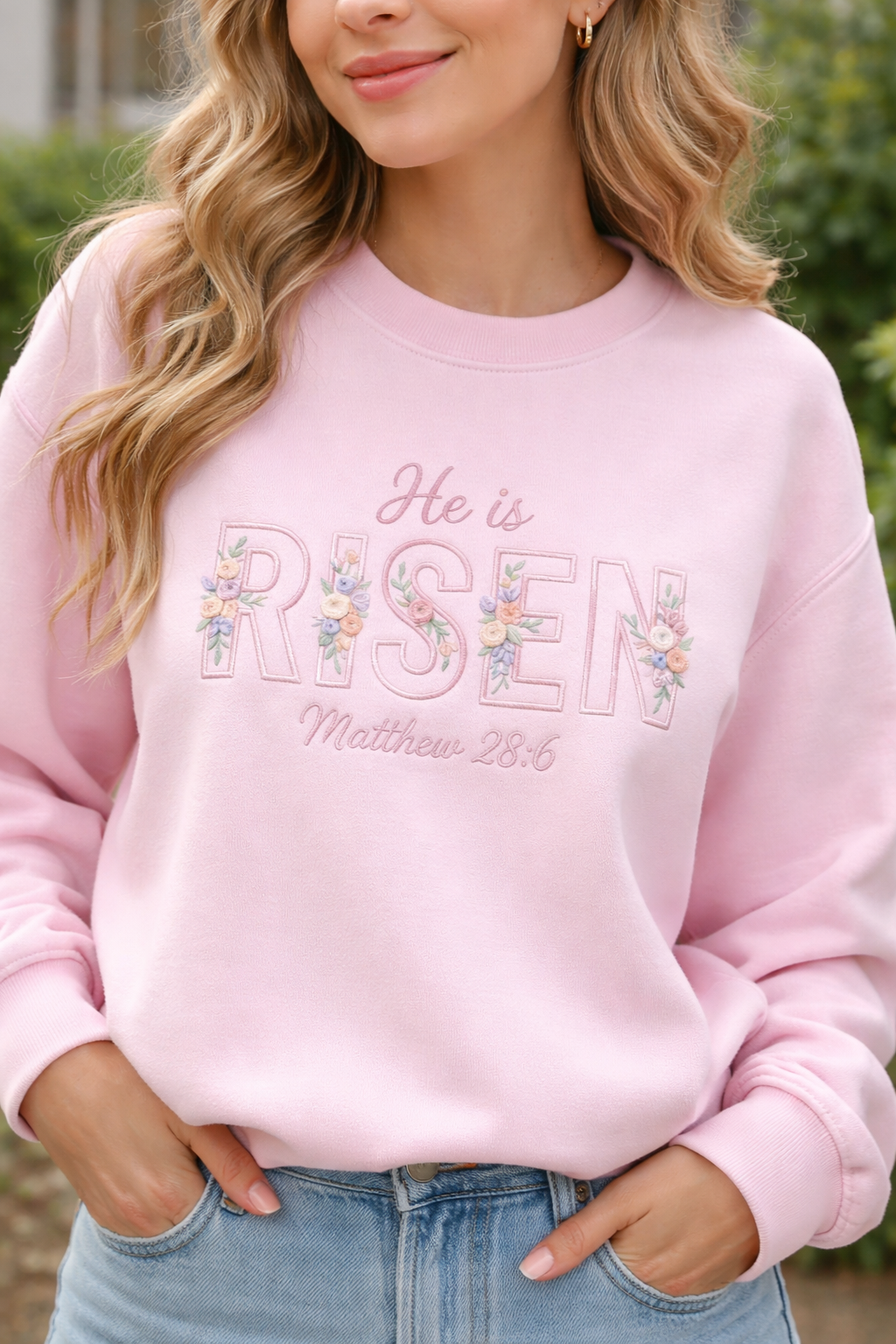 He Is Risen Easter Sweatshirt, Christian Floral Crewneck, Matthew 28:6 Shirt, Religious Easter Gift, Resurrection Sunday Faith Apparel GEMB35