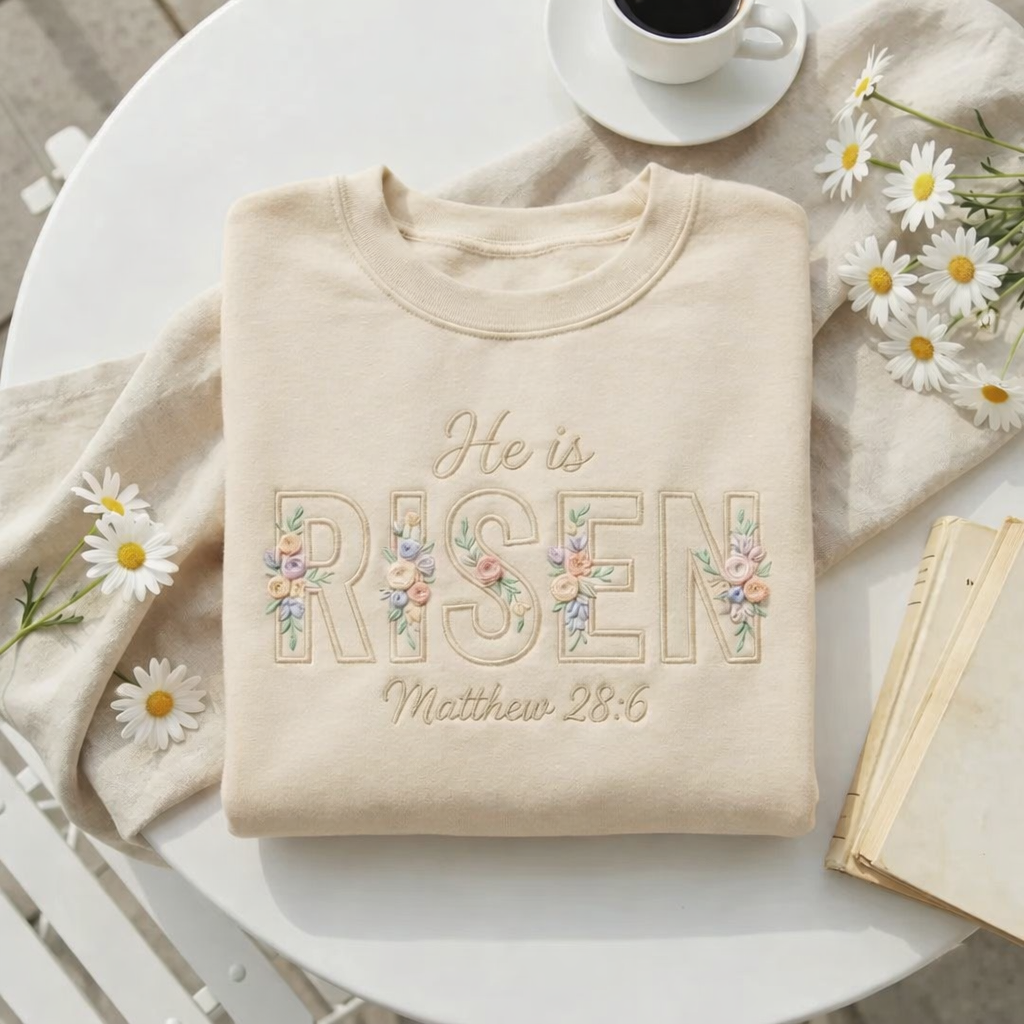 He Is Risen Easter Sweatshirt, Christian Floral Crewneck, Matthew 28:6 Shirt, Religious Easter Gift, Resurrection Sunday Faith Apparel GEMB35