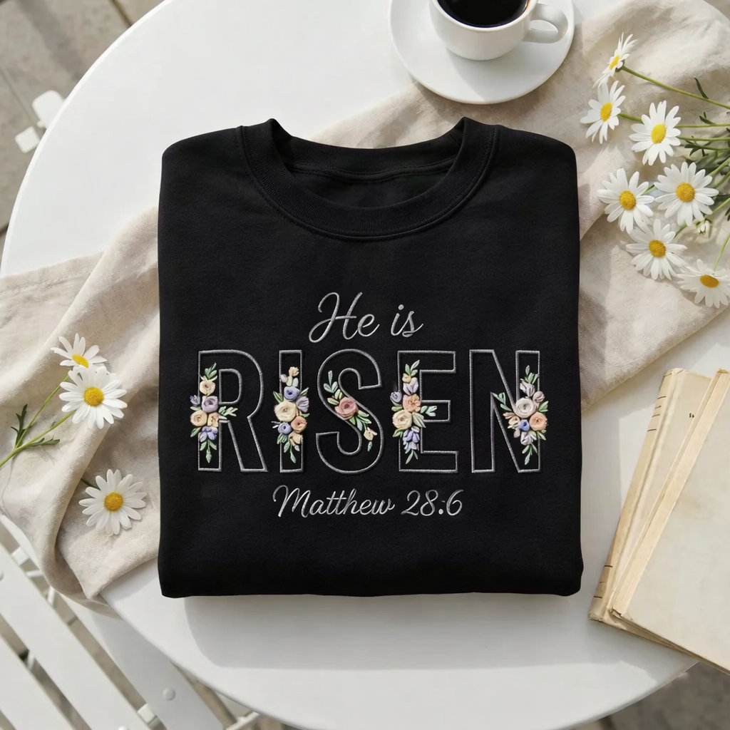 He Is Risen Easter Sweatshirt, Christian Floral Crewneck, Matthew 28:6 Shirt, Religious Easter Gift, Resurrection Sunday Faith Apparel GEMB35