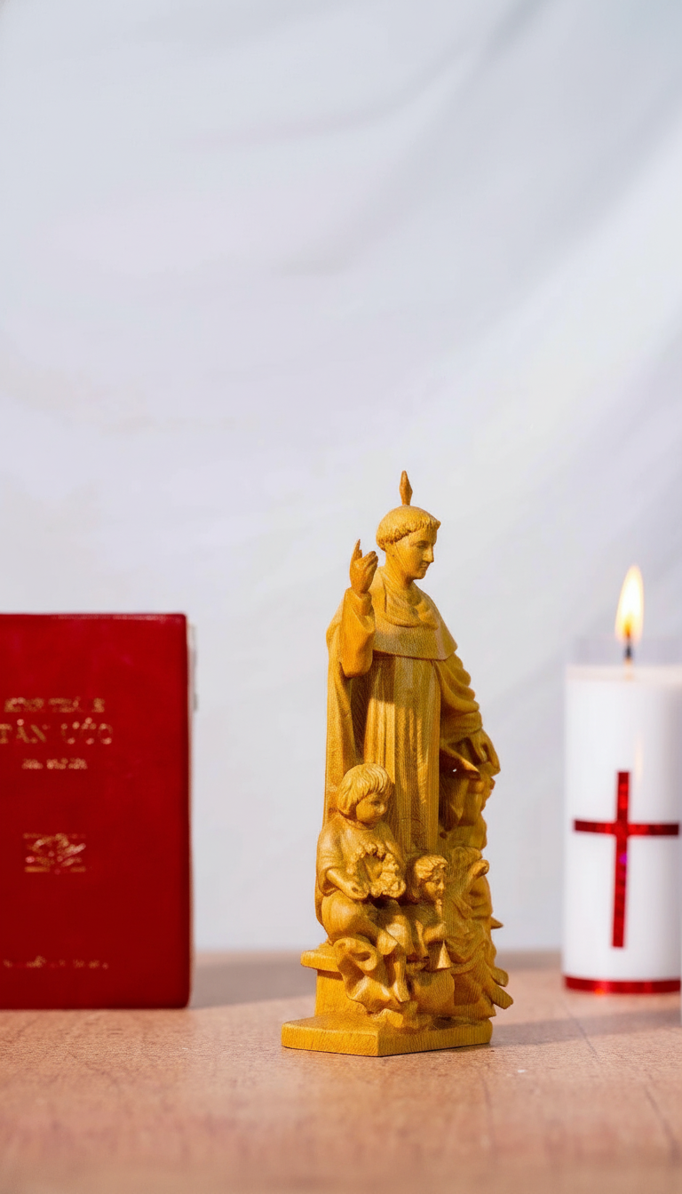 Saint Vincent de Paul Wooden Statue, Catholic Beech Wood Figurine 20cm, Religious Home Altar Decor, Christian Devotional Statue, Catholic Gift
