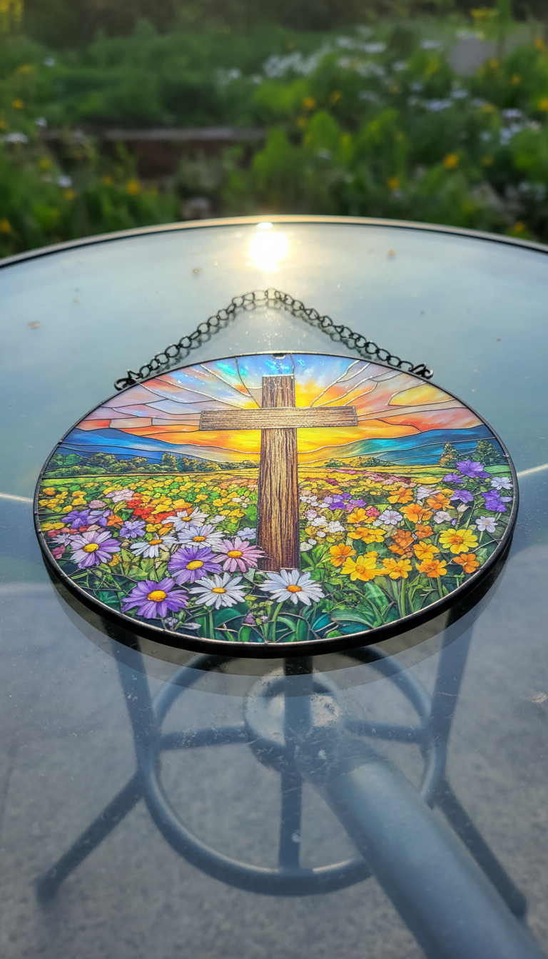 Cross Stained Glass Suncatcher, Christian Window Hanging, Floral Cross Sun Catcher, Religious Home Decor, Faith Gift, Easter Window Decor SCLAF26