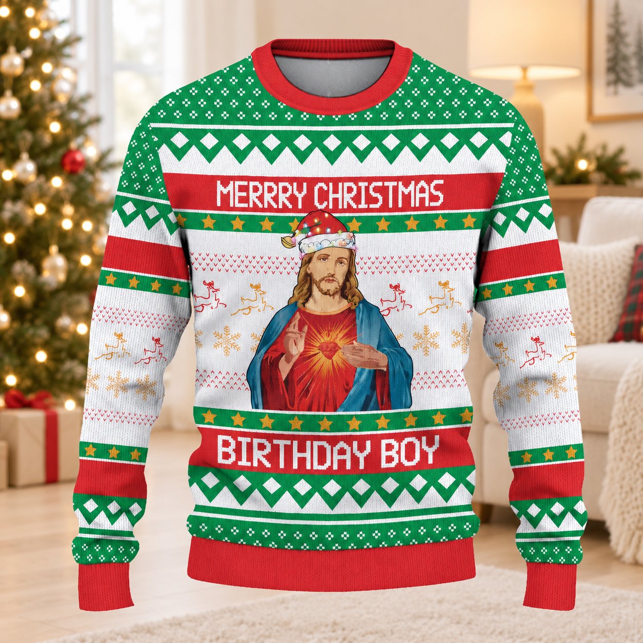 Merry Christmas Birthday Boy Jesus Ugly Sweater, Funny Christian Holiday Sweatshirt, Religious Xmas Gift, Christmas Family Shirt XMASUS17