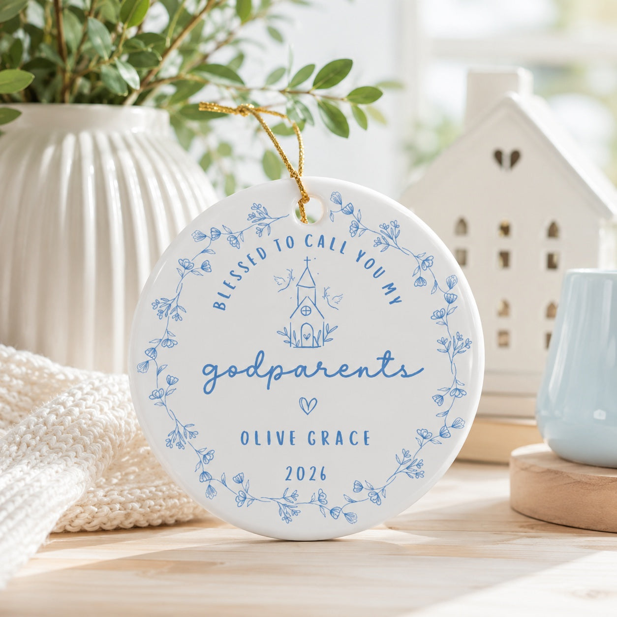 Personalized Godparents Baptism Ceramic Ornament, Blessed to Call You My Godparents, Custom Christian Keepsake Gift, Baby Baptism Ornament CRMO17