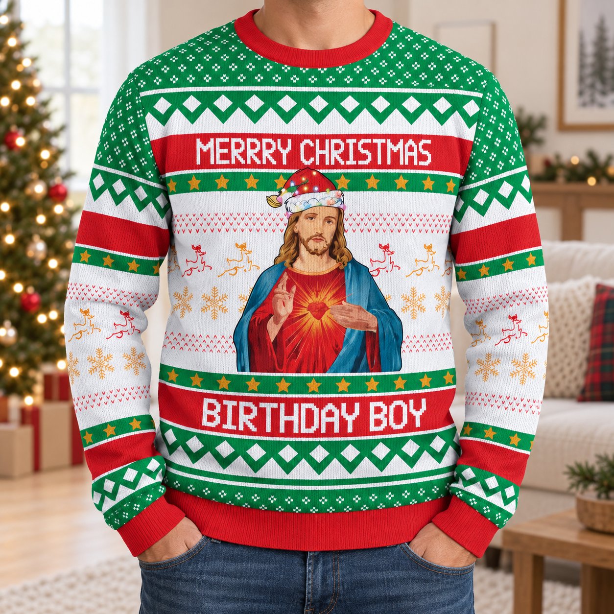 Merry Christmas Birthday Boy Jesus Ugly Sweater, Funny Christian Holiday Sweatshirt, Religious Xmas Gift, Christmas Family Shirt XMASUS17