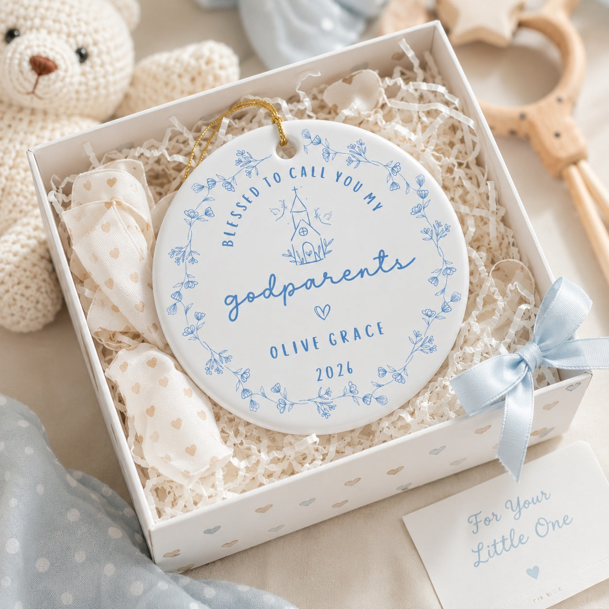 Personalized Godparents Baptism Ceramic Ornament, Blessed to Call You My Godparents, Custom Christian Keepsake Gift, Baby Baptism Ornament CRMO17
