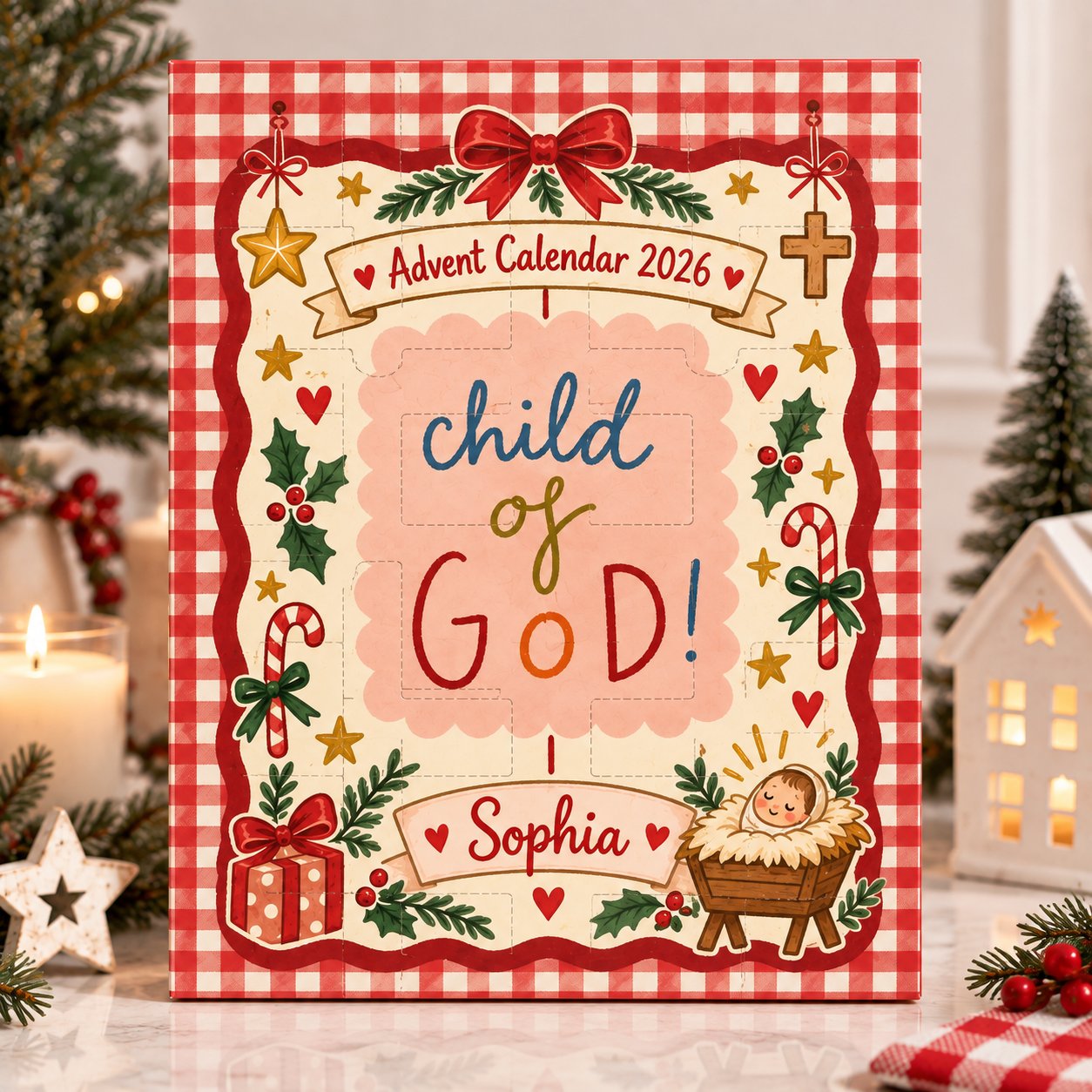 Personalized Christian Advent Calendar 2026, Child of God Christmas Advent Calendar, Baby Faith Christmas Countdown, Religious Gift for Kids, Christian Holiday Decor ACG17