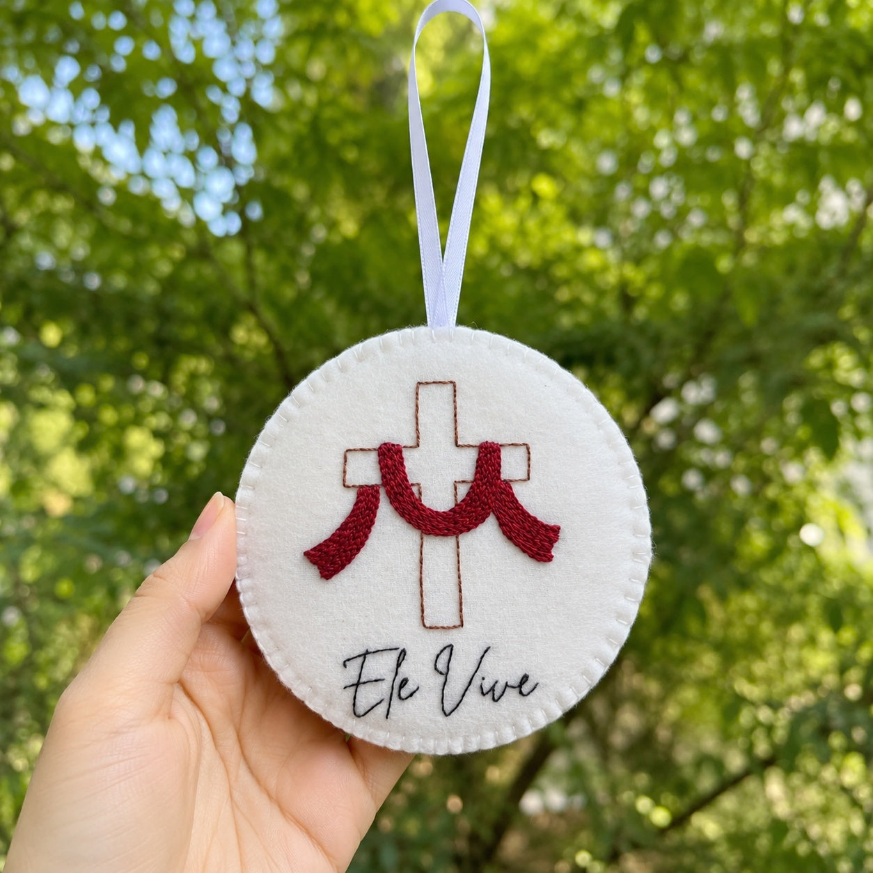 Personalized Christian Cross Felt Ornament, Catholic Cross Ornament, Embroidered Felt Christmas Tree Decoration, Handmade Felt Ornament Decor FE06