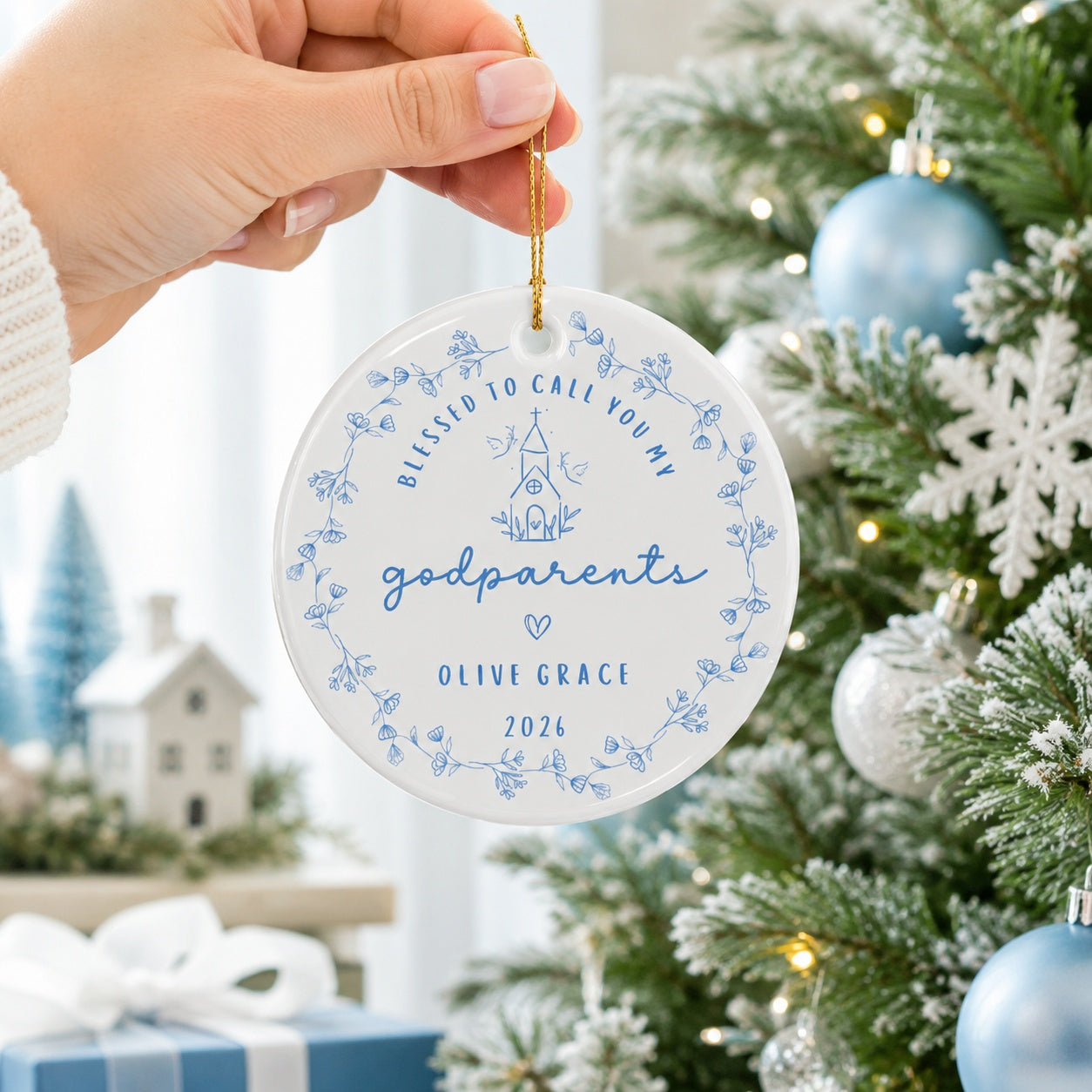 Personalized Godparents Baptism Ceramic Ornament, Blessed to Call You My Godparents, Custom Christian Keepsake Gift, Baby Baptism Ornament CRMO17