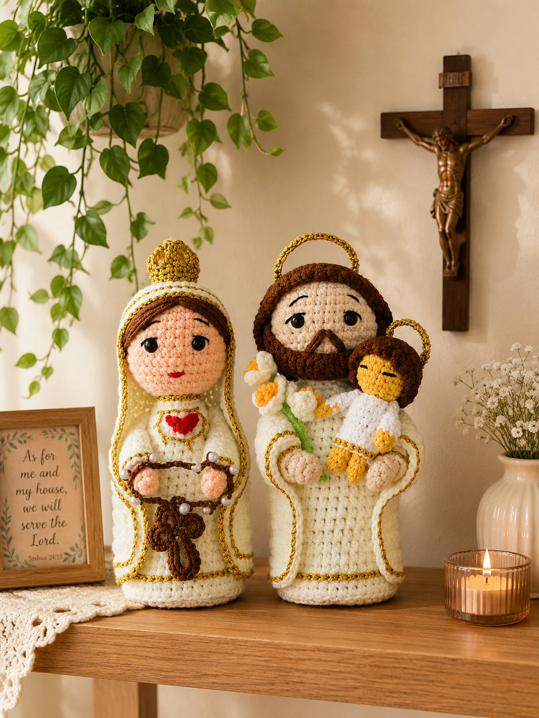 Handmade Crochet Holy Family Doll Set – Catholic Amigurumi Virgin Mary, Saint Joseph and Baby Jesus Figurines, Christian Religious Home Altar Decor, Christmas Nativity Gift, Baptism, First Communion and Confirmation Keepsake CR13