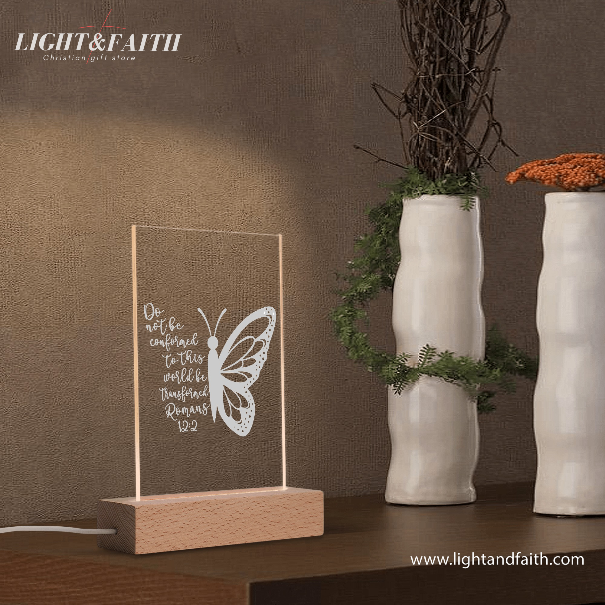 Romans 12:2 LED Light, Christian Bible Verse Lamp, Inspirational Acrylic Night Light, Religious Home Decor, Faith Gift for Believers. NLLAF17