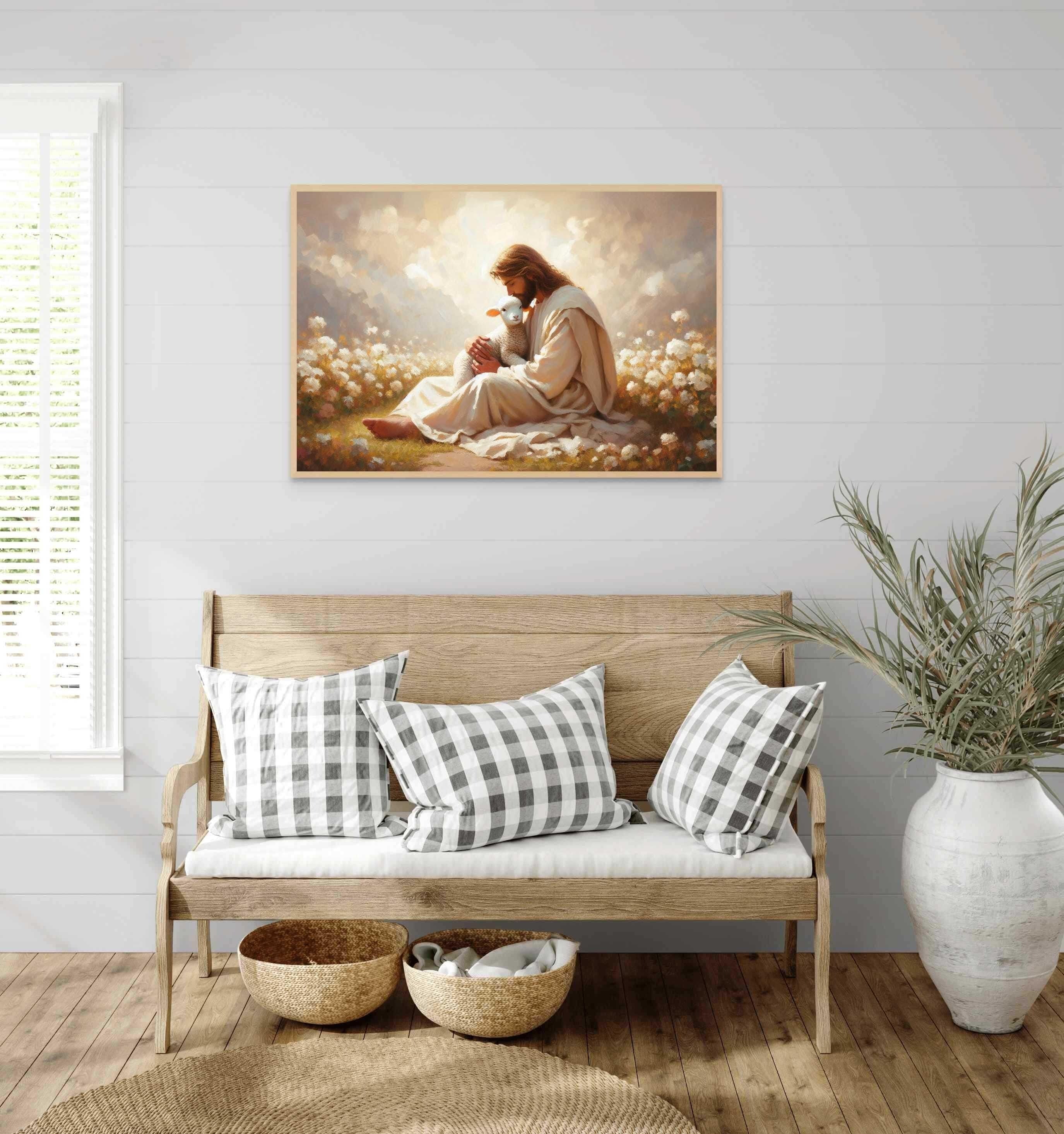 Living Faith Poster, The Good Shepherd Poster, Christian Poster, Jesus and the Lamb, Bible Art Poster, Jesus Poster