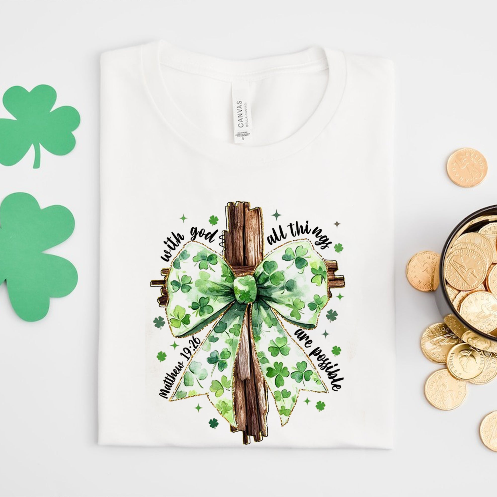 God Christian Shirt, St. Patrick's Coquette Bow Shirt, St Patricks Gift for Christian. ILAF35