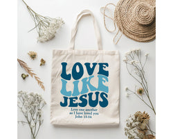 Love Like Jesus Christian Tote Bag – Canvas Tote – Faith-Based Gift – Trendy Aesthetic Tote – Cute Christian Bag – Religious Accessories