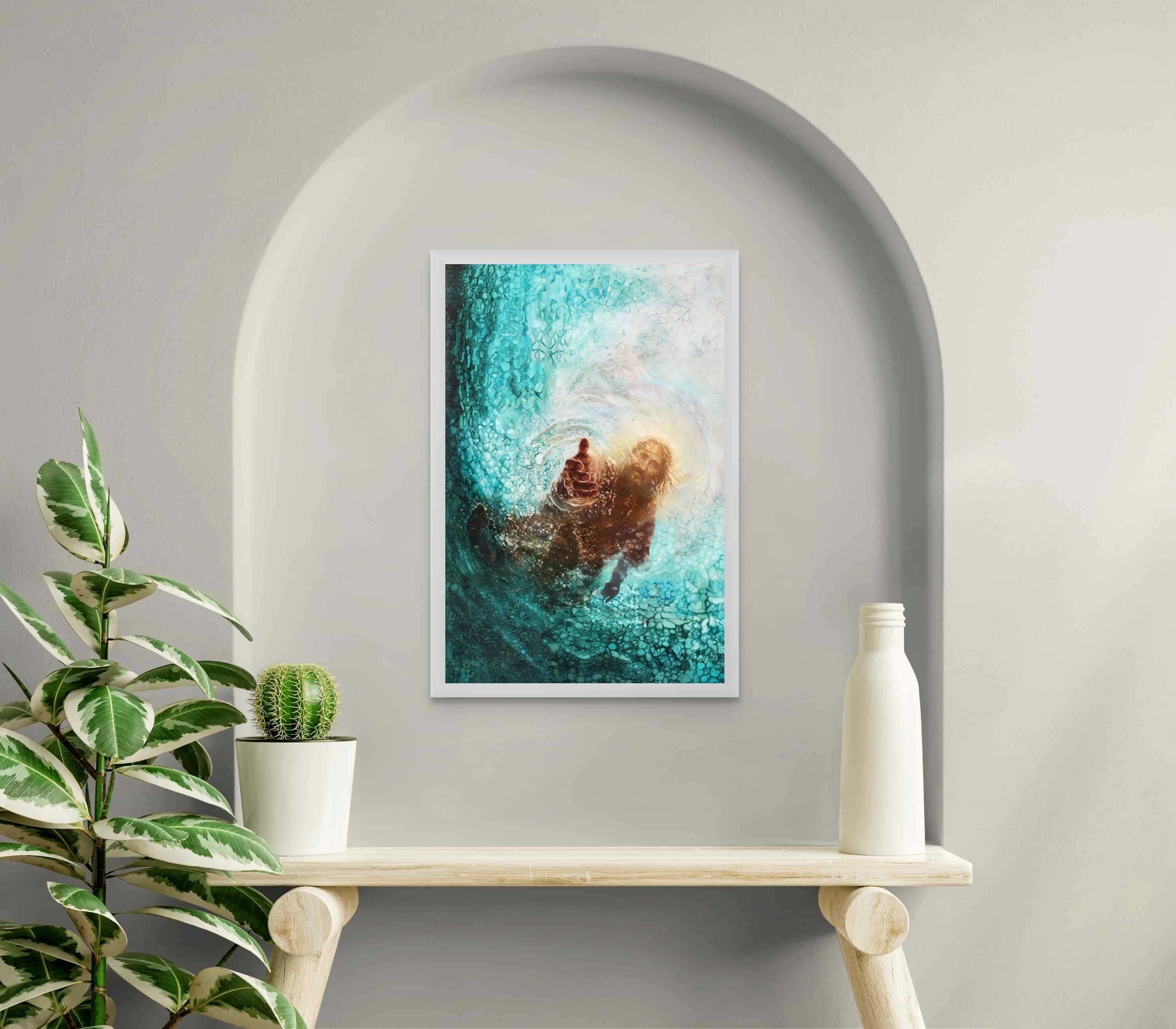 Hand of God Poster, Jesus Saves Peter Poster, Picture of Christ, Bible Art Poster