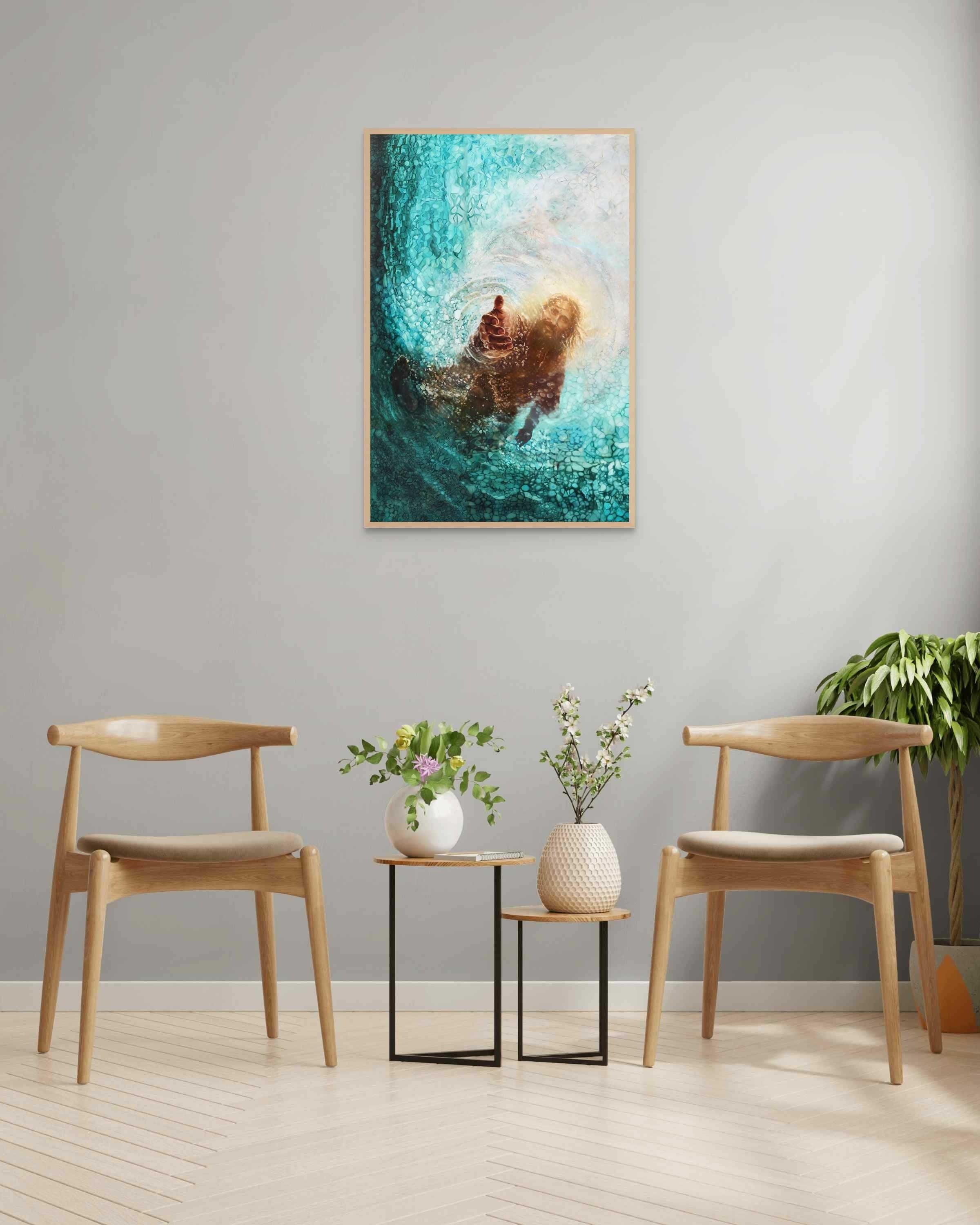 Hand of God Poster, Jesus Saves Peter Poster, Picture of Christ, Bible Art Poster