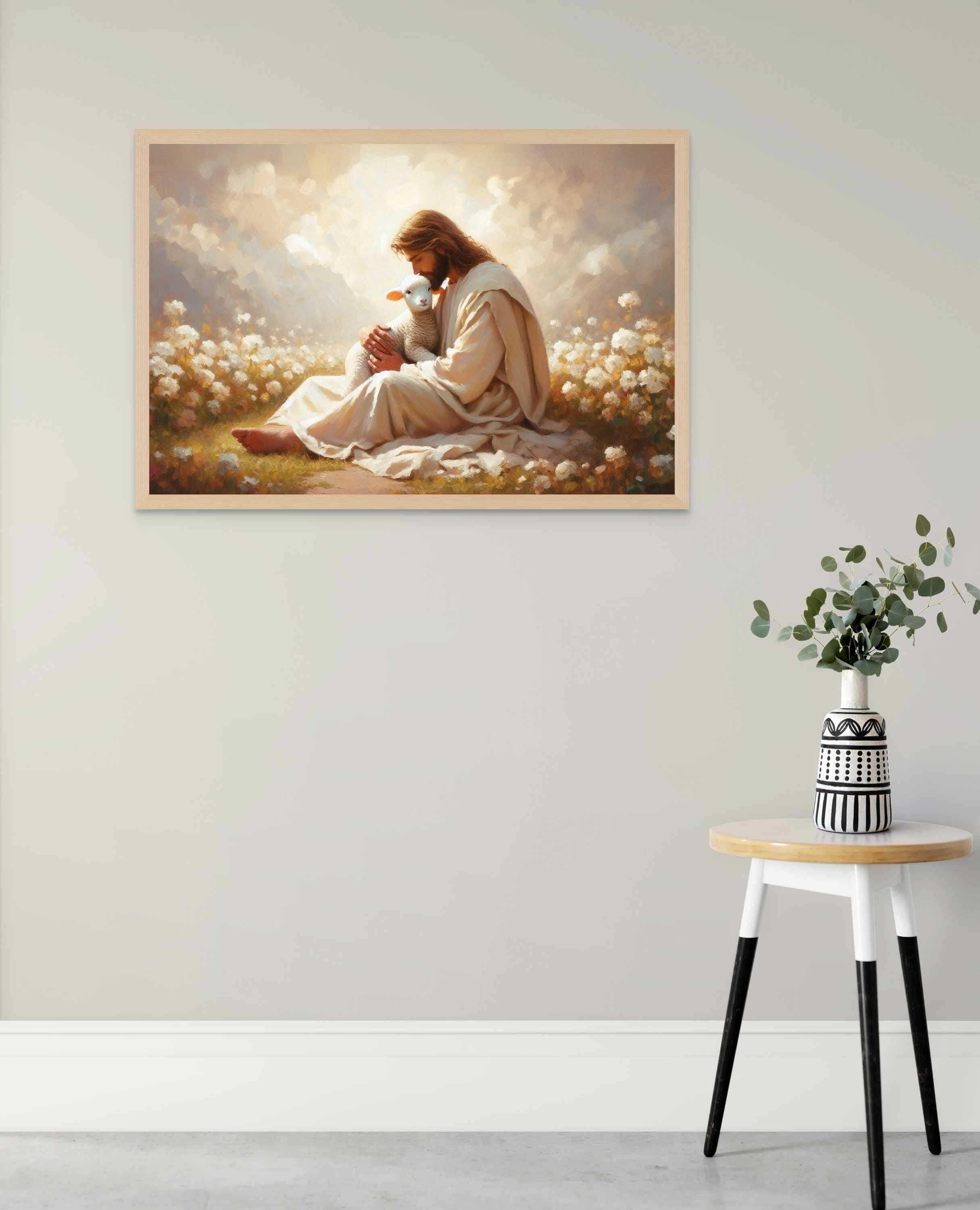 Living Faith Poster, The Good Shepherd Poster, Christian Poster, Jesus and the Lamb, Bible Art Poster, Jesus Poster
