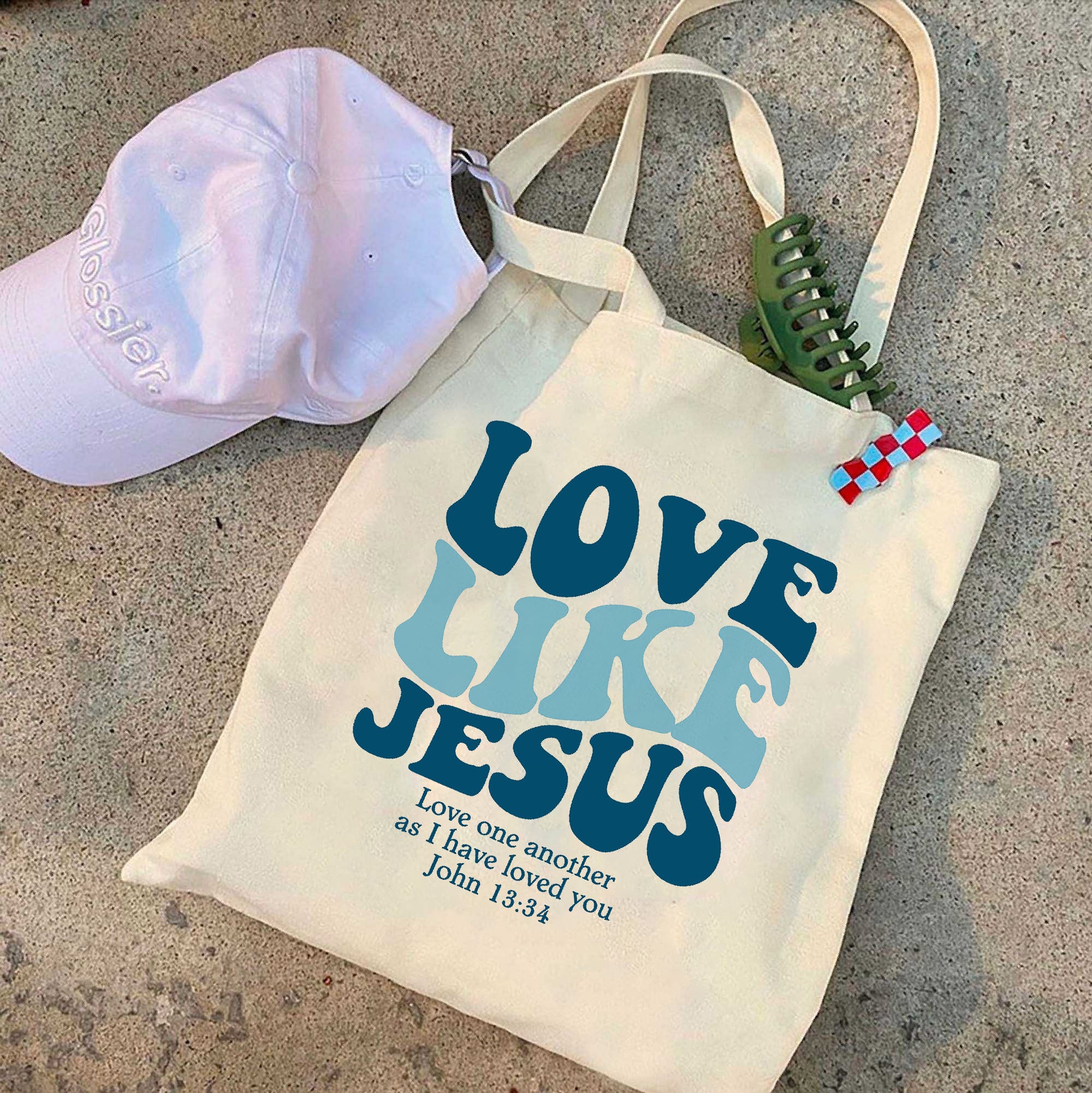 Love Like Jesus Christian Tote Bag – Canvas Tote – Faith-Based Gift – Trendy Aesthetic Tote – Cute Christian Bag – Religious Accessories TBLAF19