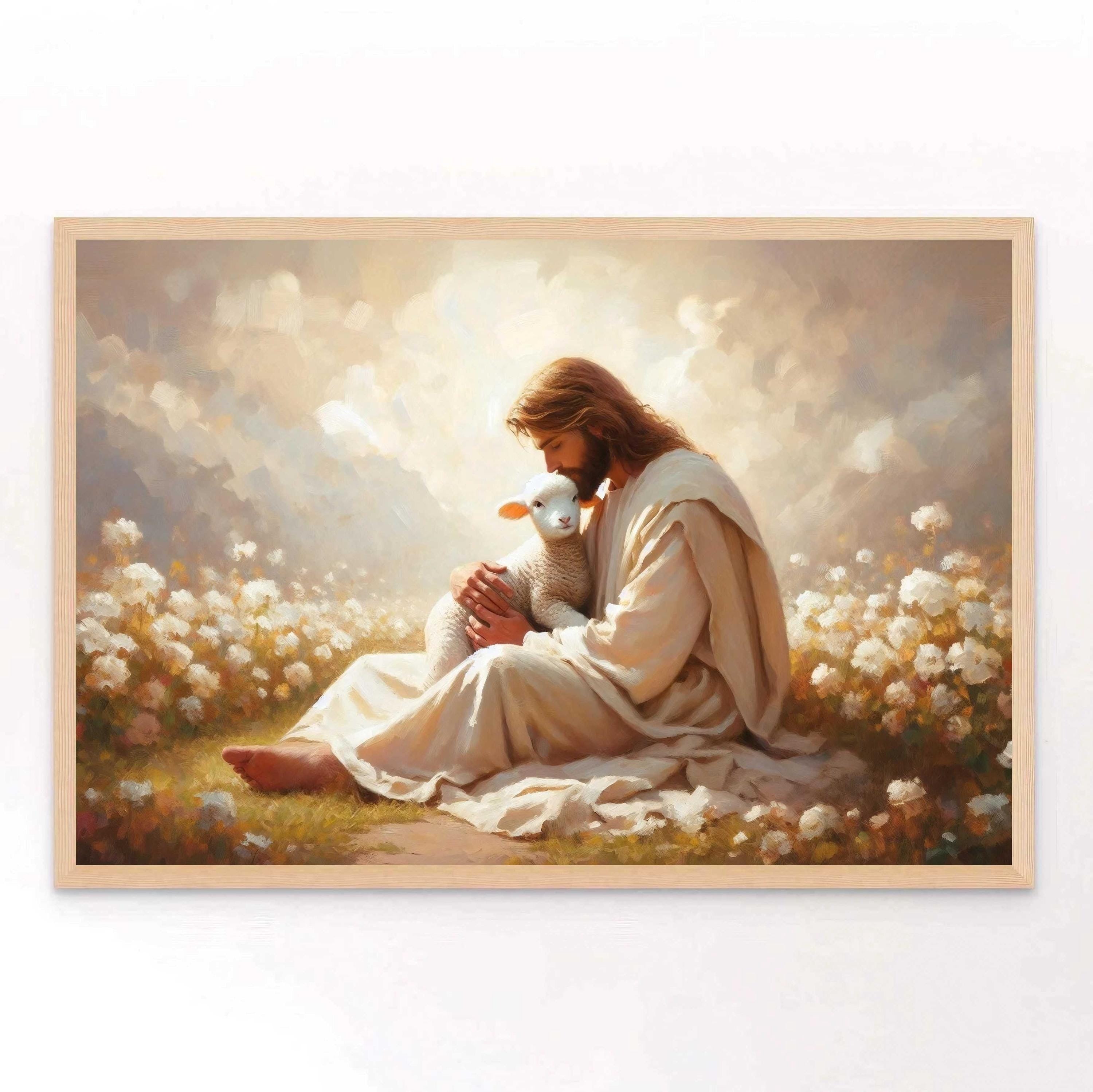 Living Faith Poster, The Good Shepherd Poster, Christian Poster, Jesus and the Lamb, Bible Art Poster, Jesus Poster