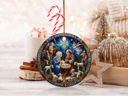 Nativity Scene Ornament, Stained Glass Style, Baby Jesus Ornament, Religious Christmas Ornament, ornament exchange, Xmas Gift idea DCLAF21