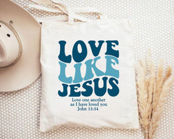Love Like Jesus Christian Tote Bag – Canvas Tote – Faith-Based Gift – Trendy Aesthetic Tote – Cute Christian Bag – Religious Accessories