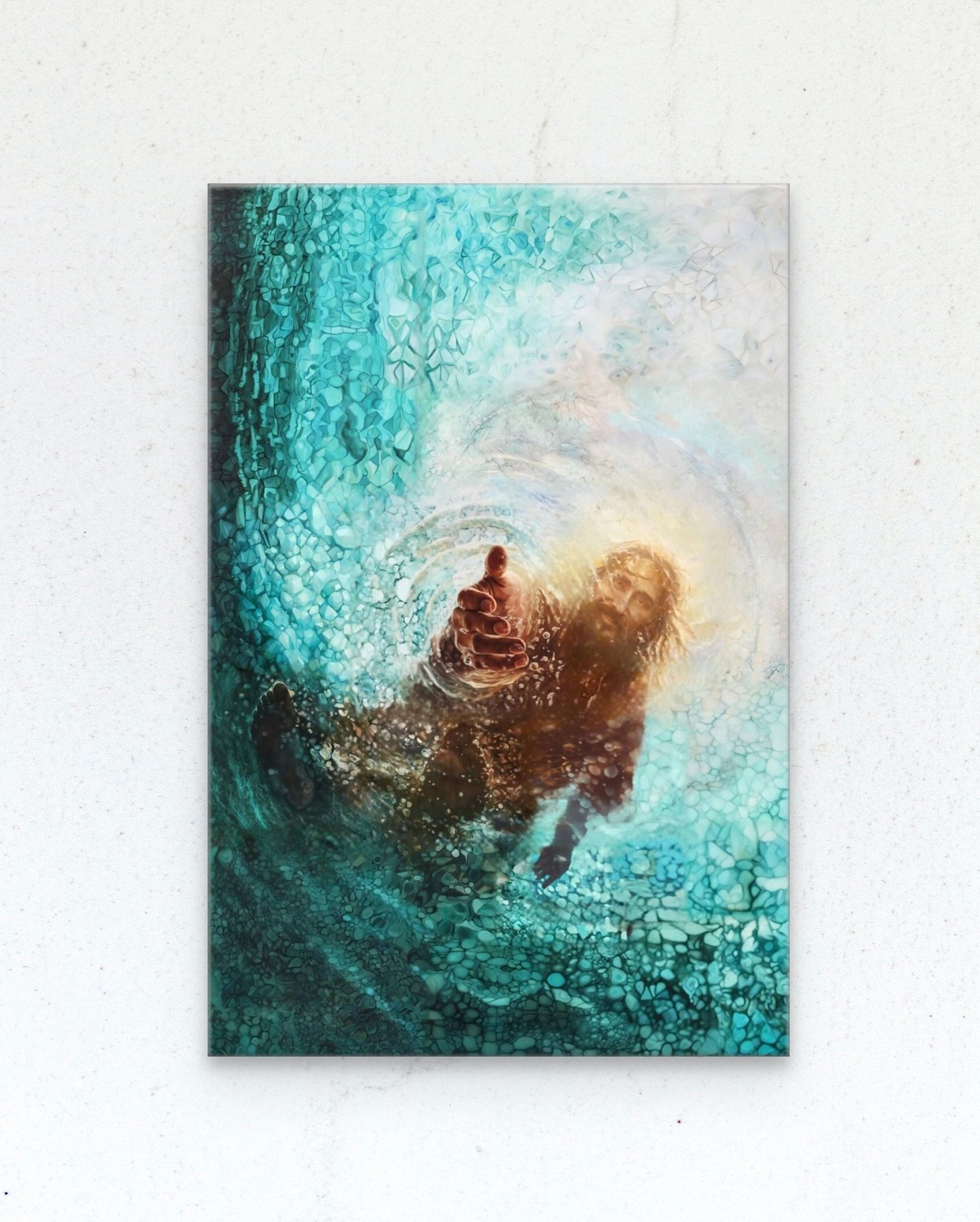 Hand of God Poster, Jesus Saves Peter Poster, Picture of Christ, Bible Art Poster