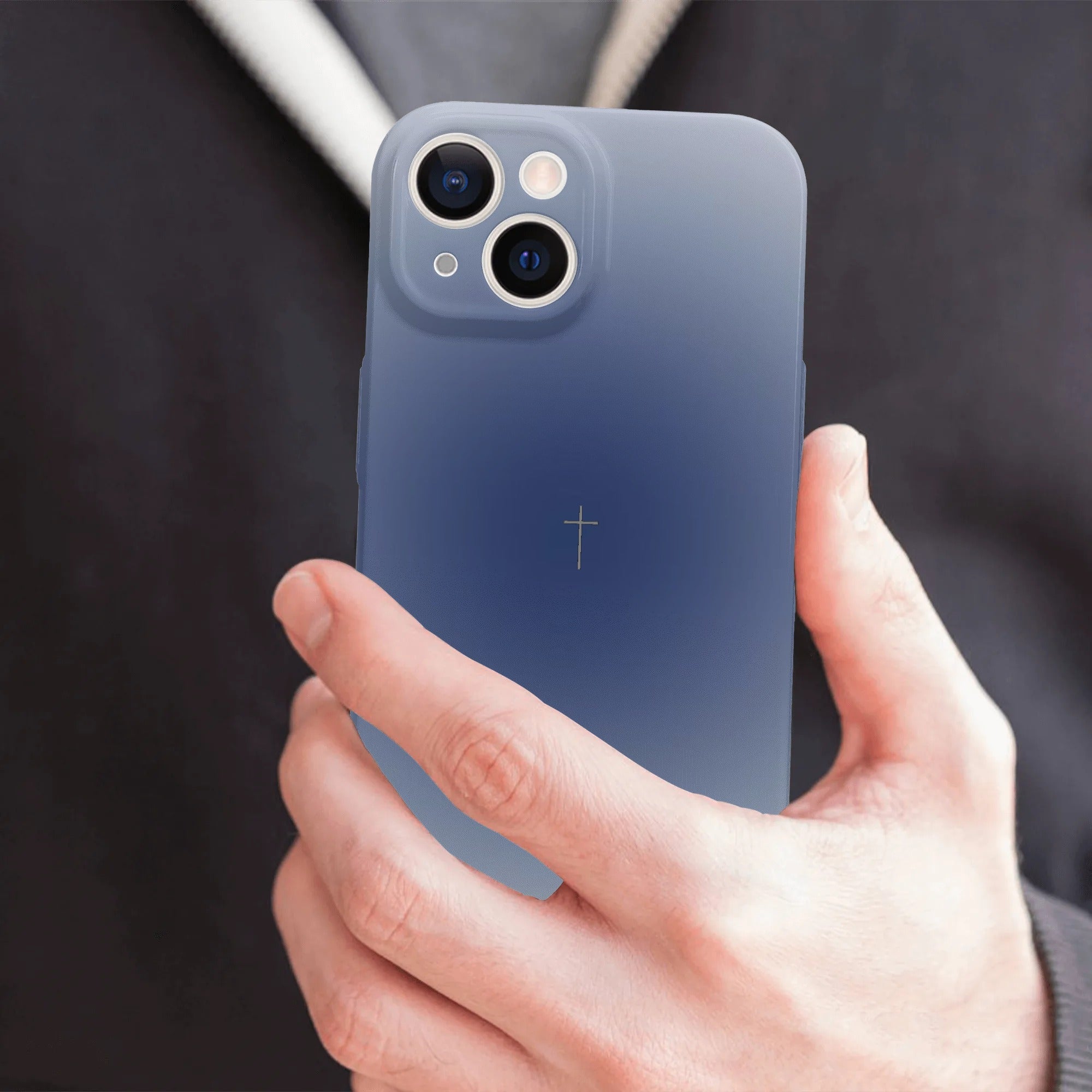 Minimal Cross Phone Case, Christian iPhone Case, Blue Gradient Faith Cover, Simple Cross Design Case, Religious Minimalist Gift PCLAF78