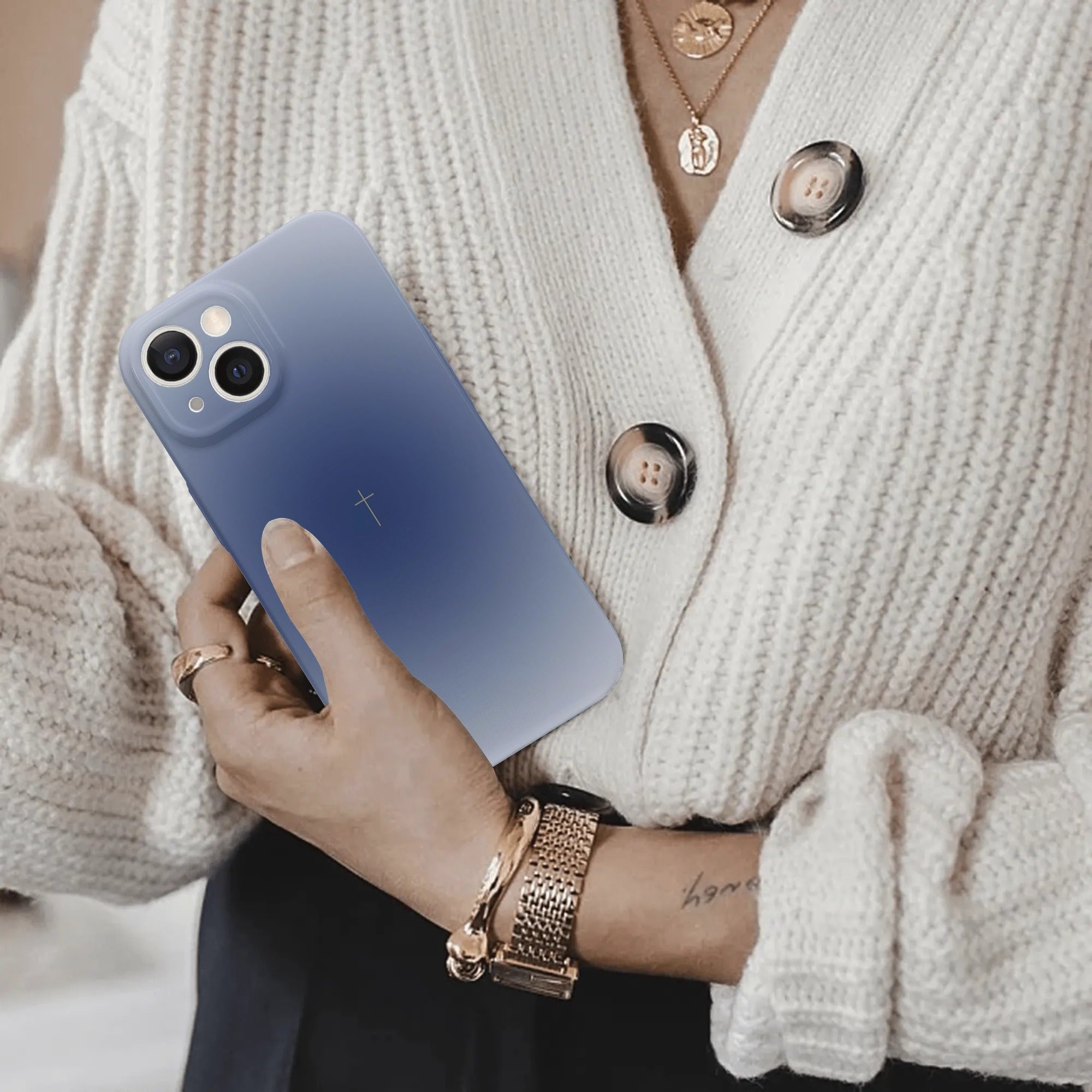 Minimal Cross Phone Case, Christian iPhone Case, Blue Gradient Faith Cover, Simple Cross Design Case, Religious Minimalist Gift PCLAF78