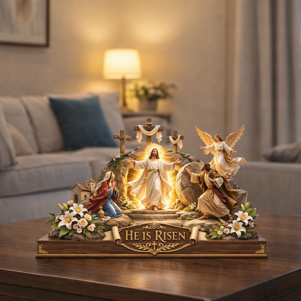 He Is Risen Easter Wooden Sign, Jesus Resurrection Scene, Christian Tabletop Display, Religious Home Gift