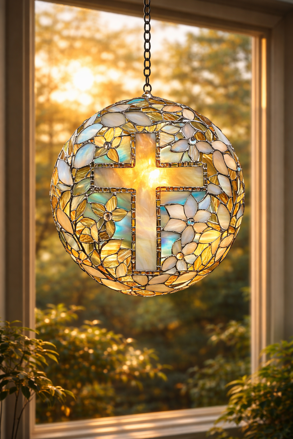 Cross Floral Stained Glass Suncatcher, Christian Window Hanging, Religious Cross Sun Catcher, Faith Home Decor, Easter Gift, Bible Decor SCLAF27