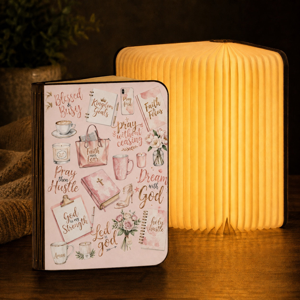 Christian Girl Boss Book Lamp, Christian Bible Verse Night Light, Blessed and Busy Night Light, Pink Faith Prayer Decor, Bible Study Gift BLLAF15