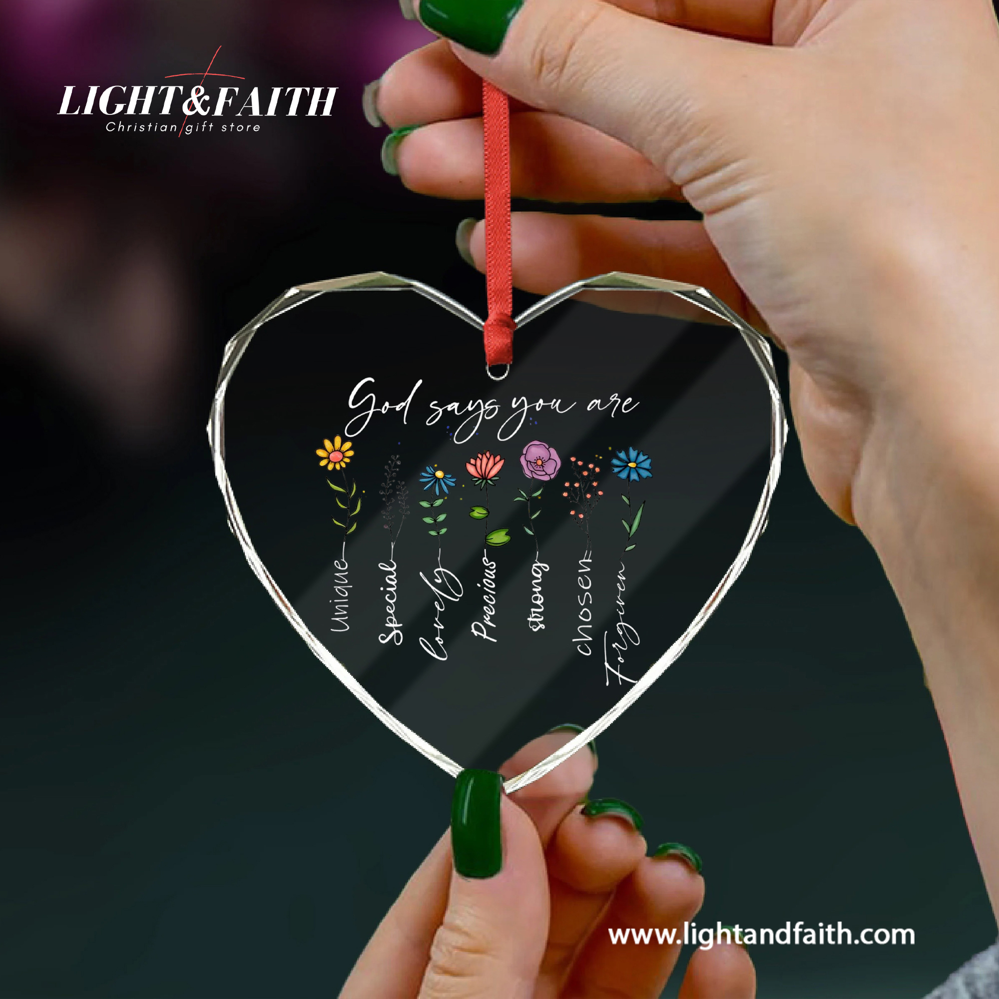 God Says You Are Glass Ornament, Christian Inspirational Gift, Faith Flower Ornament, Religious Christmas Decoration, Positive Scripture Home Decor DCLAF66