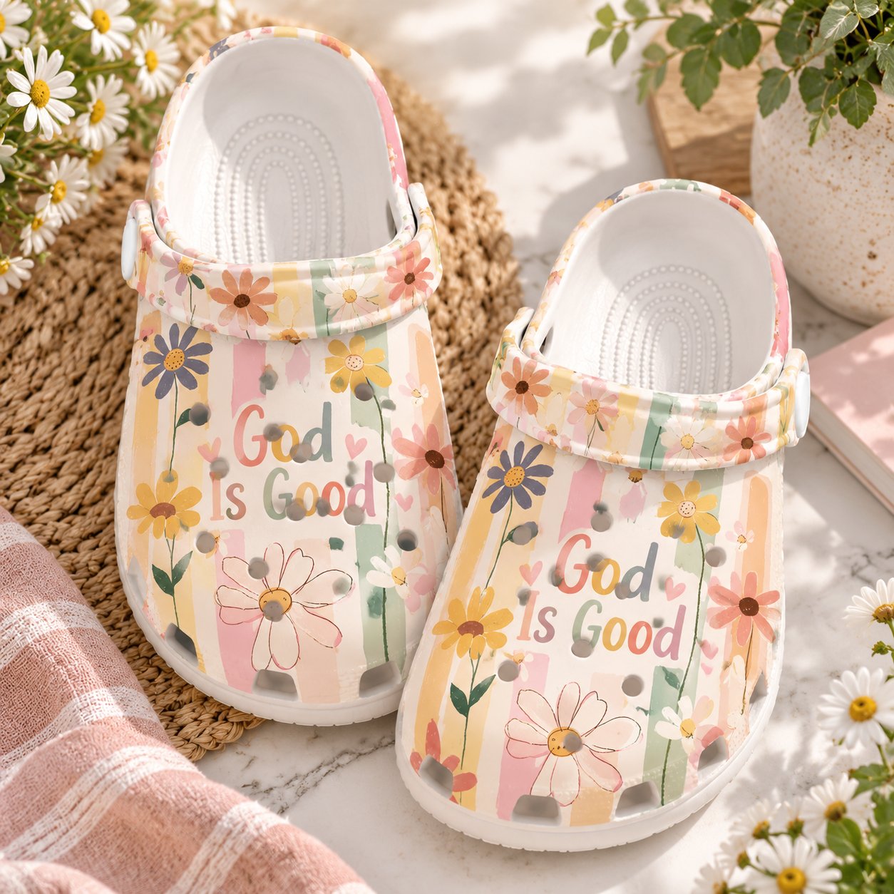 God Is Good Christian Clog Shoes, Colorful Floral Faith Slip On Clogs, Christian Gift, Kid Adult Comfort Clogs Shoes CLOGS41