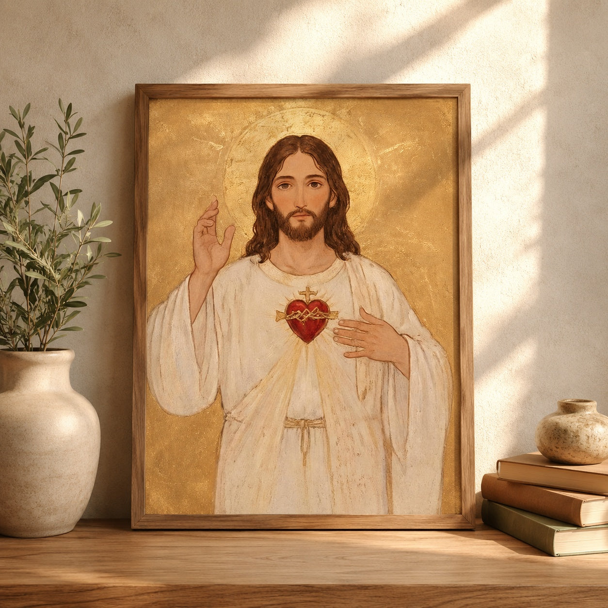 Sacred Heart of Jesus Poster, Catholic Portrait Print, Divine Mercy Christian Poster, Christian Religious Artwork for Prayer Room and Living Room PTSETA17