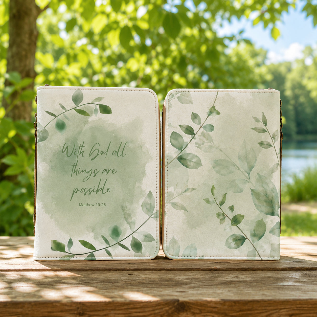 Green Botanical Leather Book Cover, Minimalist Christian Bible Cover, Christian Gift, Bible Covers Jesus Gifts BIBLE18