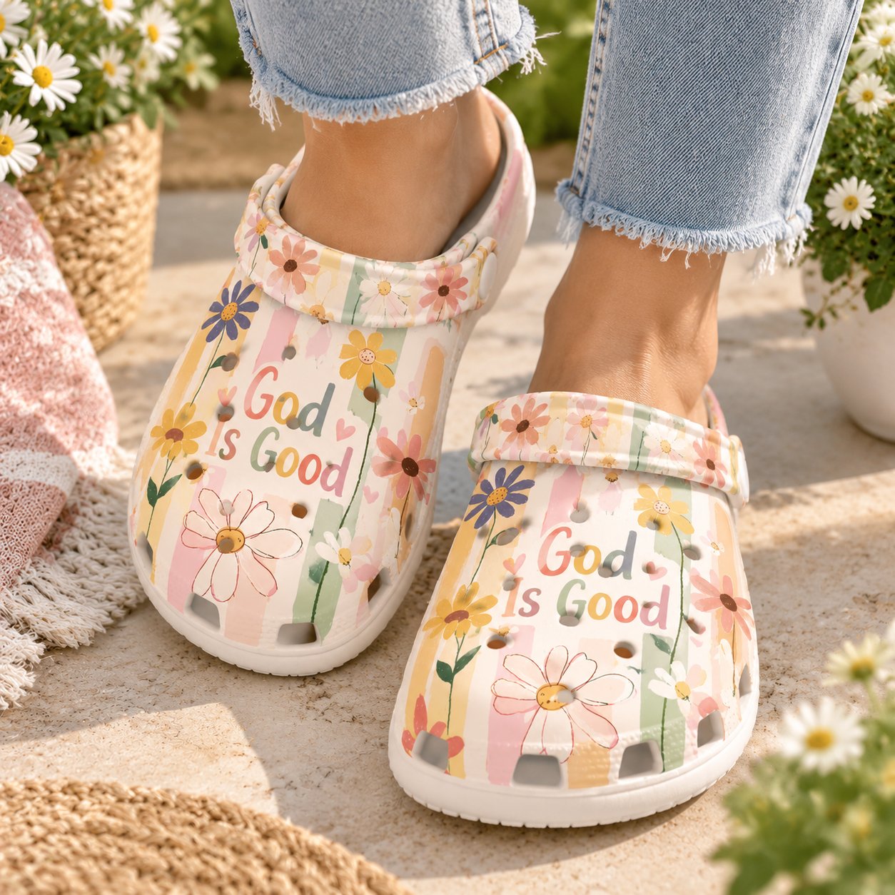 God Is Good Christian Clog Shoes, Colorful Floral Faith Slip On Clogs, Christian Gift, Kid Adult Comfort Clogs Shoes CLOGS41