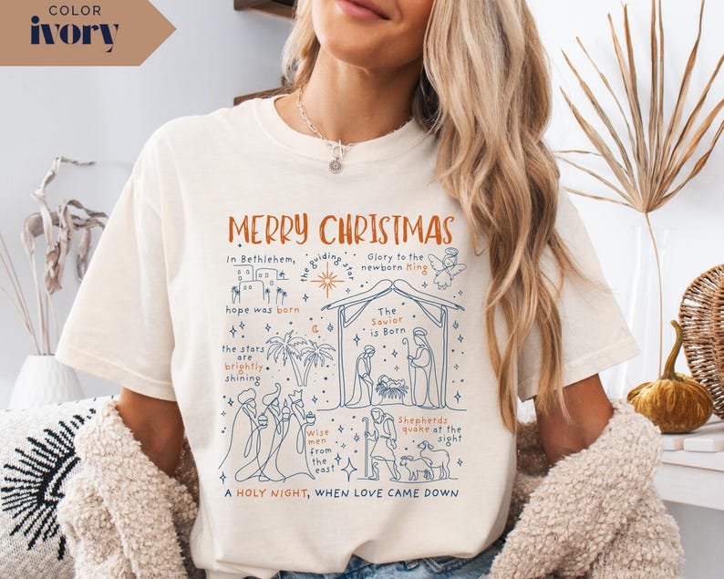 Comfort Colors Christian Christmas Shirt, Nativity Scene Shirt, Christmas Family Shirt, Faith Shirt CFNE18