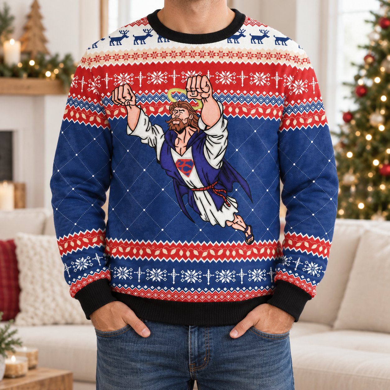 Happy Birthday Jesus Ugly Christmas Sweater, Funny Christian Christmas Sweatshirt, Religious Holiday Party Gift XMASUS18