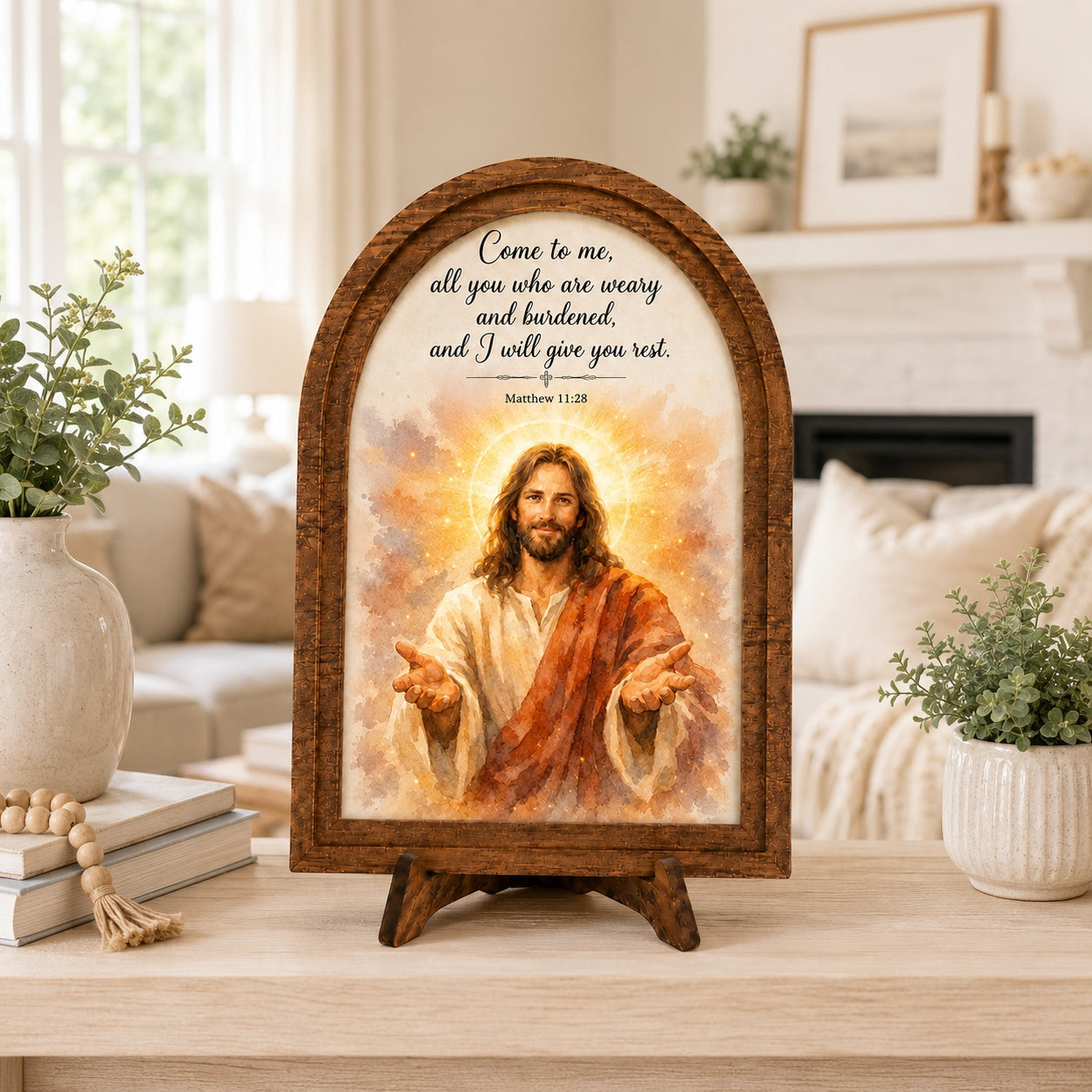 The Lord Is My Shepherd" Psalm 23:1 Arched Wood Sign, Jesus with Lambs Art, Christian Wooden Decor WS18