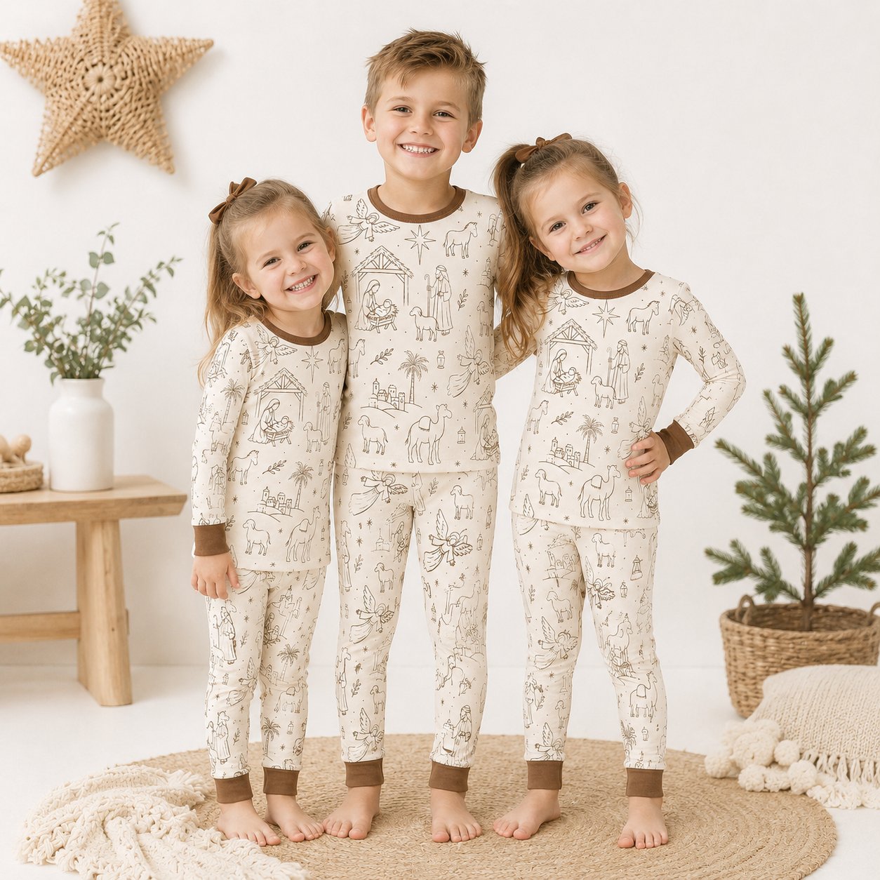 Good Shepherd Bamboo Baby Kids Pajamas Set, Jesus and Lamb Christian PJs, Green Religious Toddler Sleepwear, Faith Gift BBPJSS16