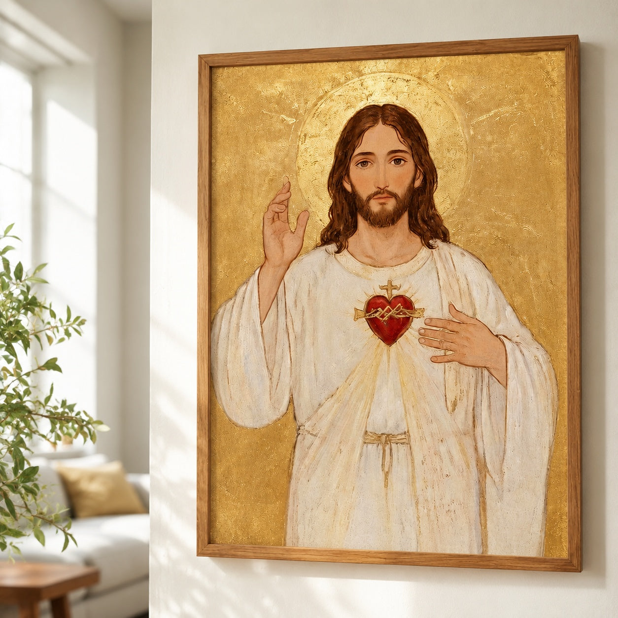 Sacred Heart of Jesus Poster, Catholic Portrait Print, Divine Mercy Christian Poster, Christian Religious Artwork for Prayer Room and Living Room PTSETA17