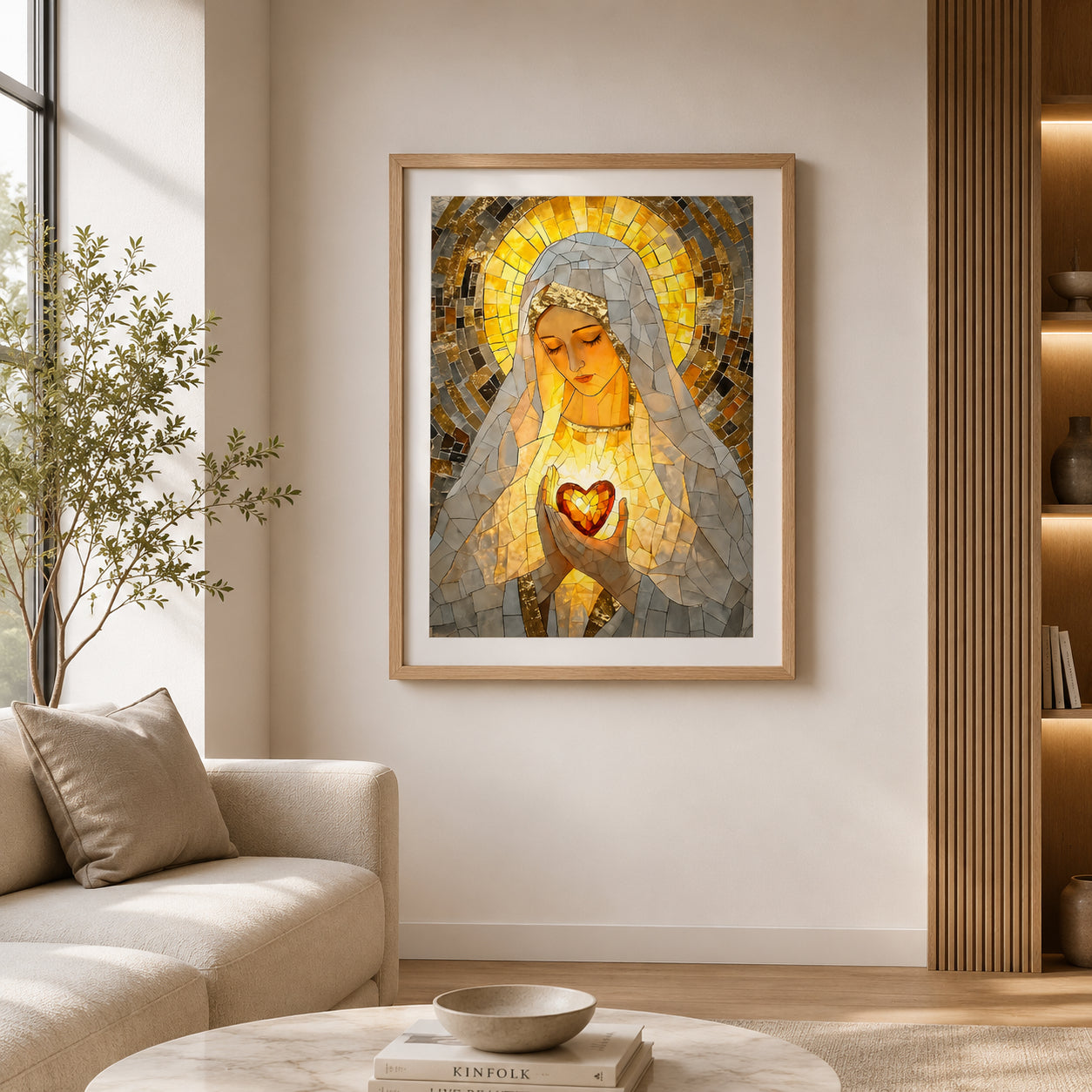Virgin Mary Sacred Heart Poster, Catholic Wall Art Print, Mosaic Madonna Religious Decor, Christian Faith Gift, Marian Devotional ArtPTS18