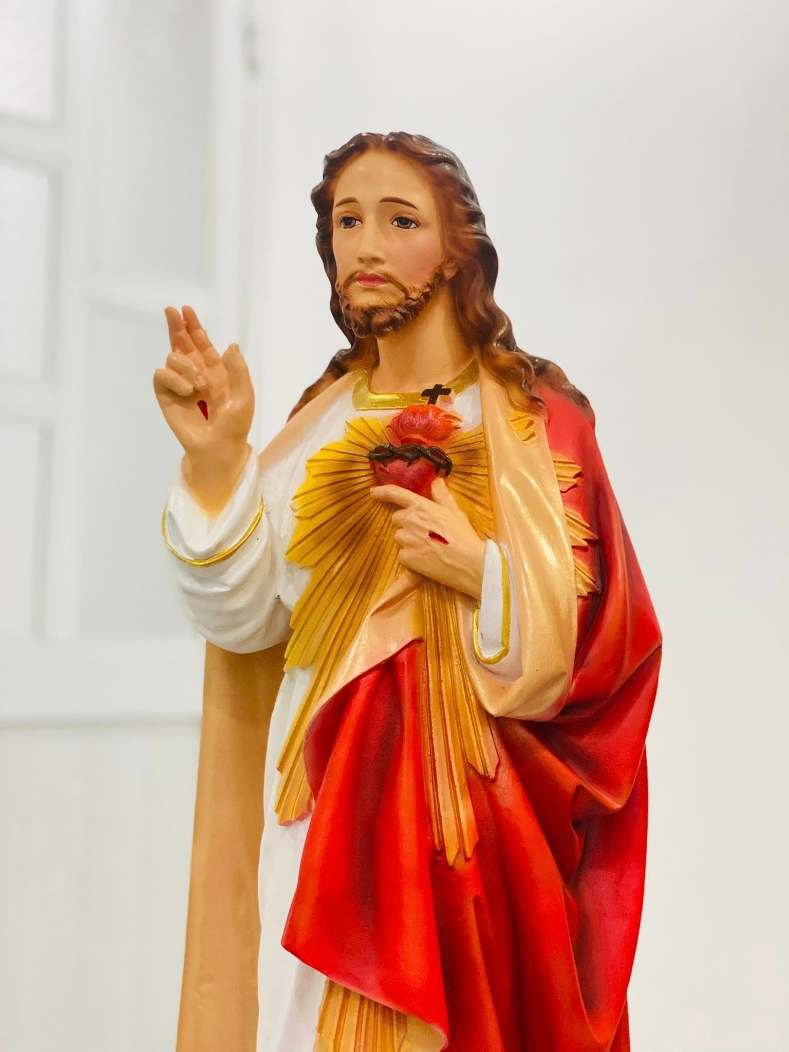 Sacred Heart Jesus Catholic Statue, Jesus Christ Composite Statue, Religious Home Altar Decor, Christian Church Statue Gift CP13